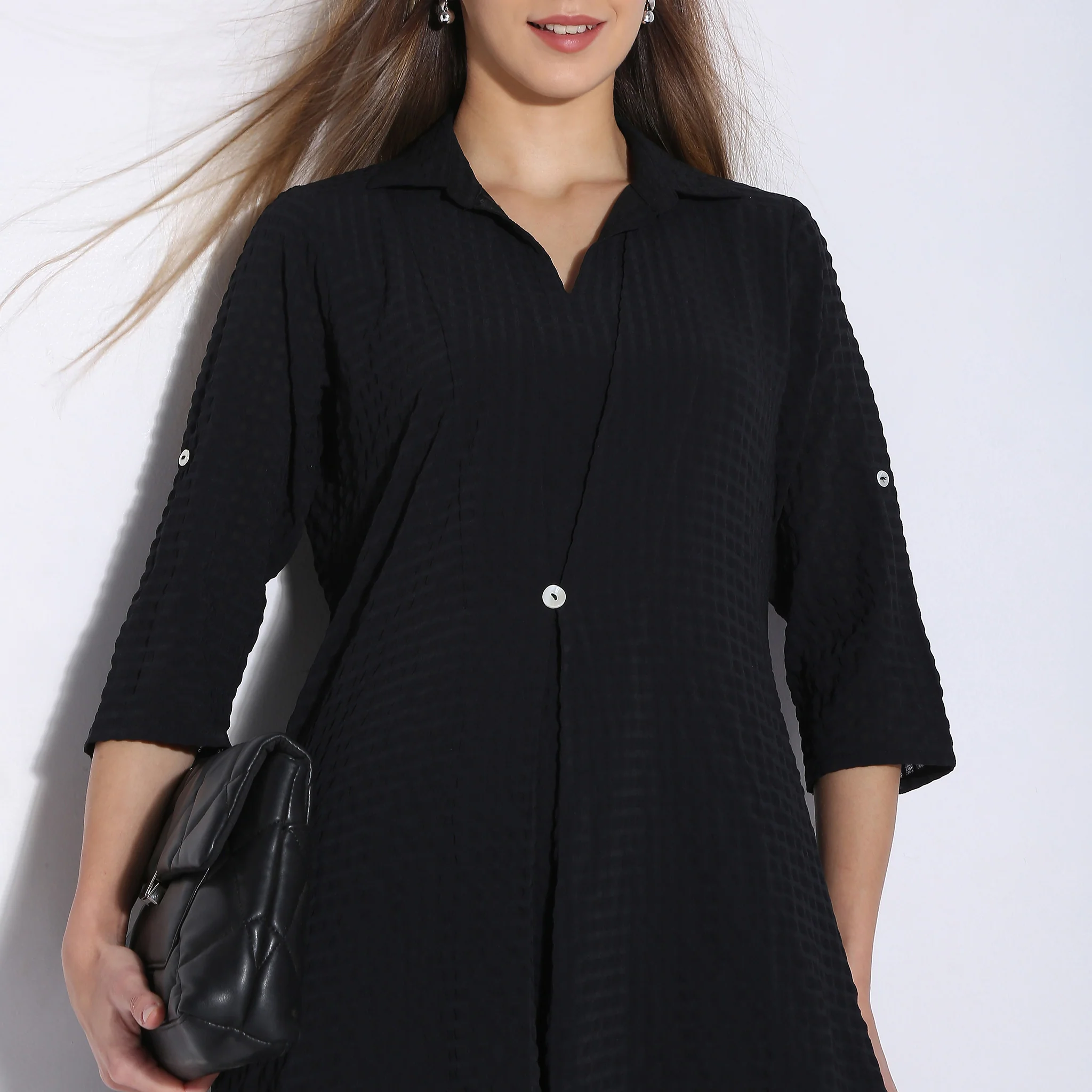 A-Line Centre Box Pleat Kurta With Short Collar And Pant Set - Image 4