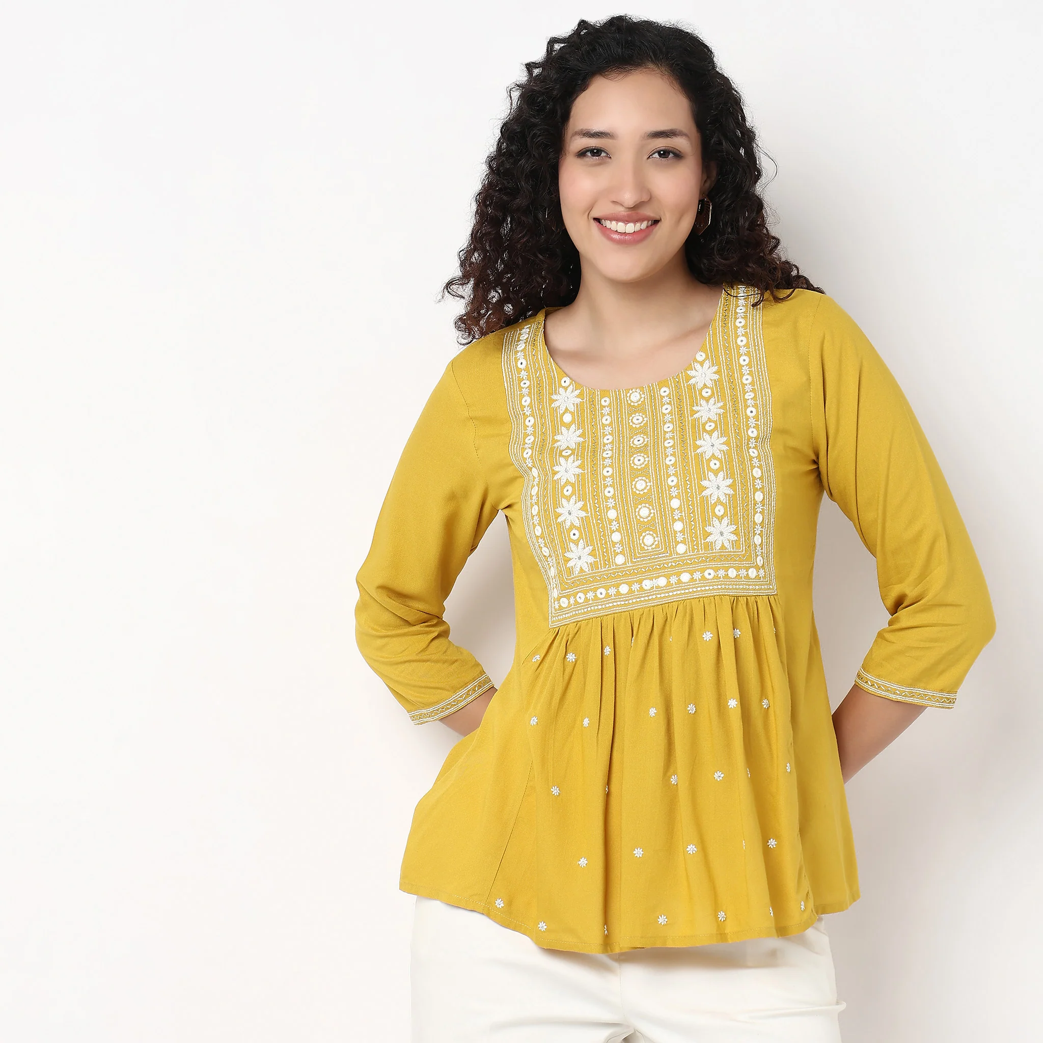 Embroidered A-Line Short Kurta - Image 2