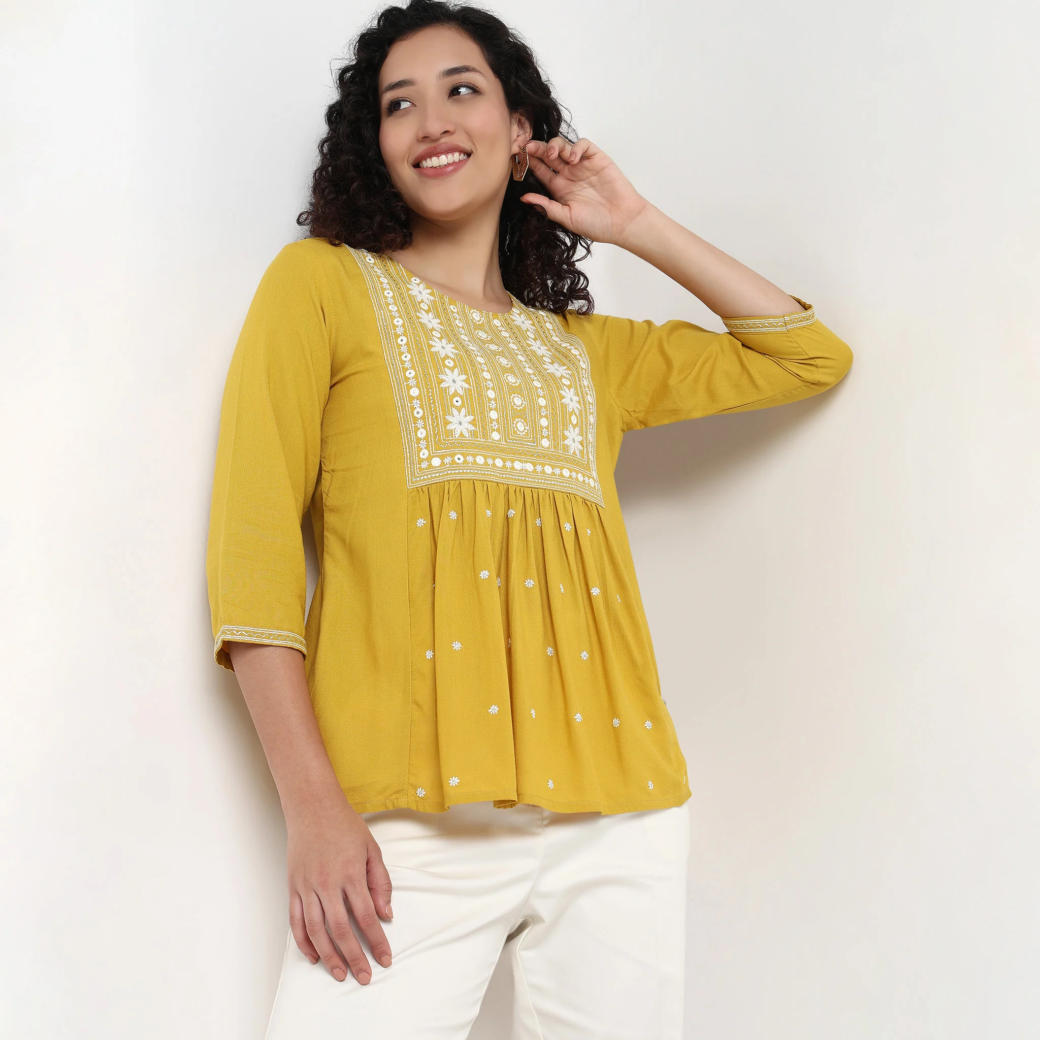 Embroidered A-Line Short Kurta - Image 5