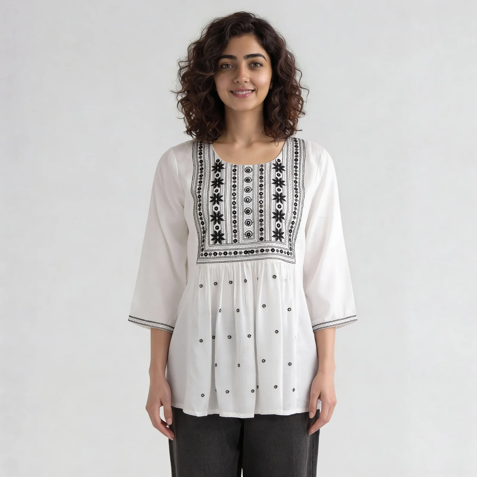 Embroidered A-Line Short Kurta - Image 7