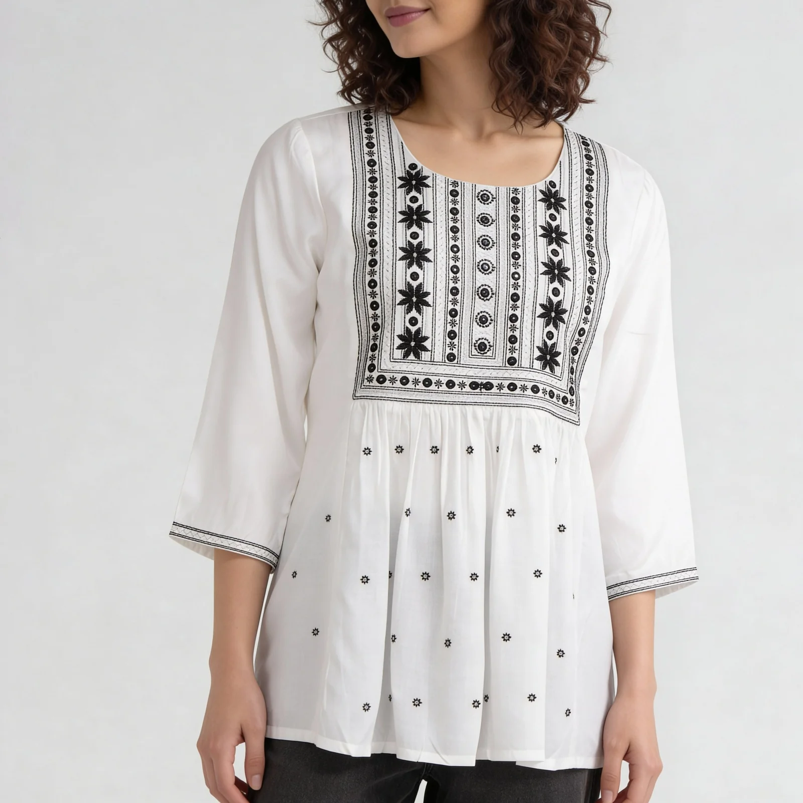 Embroidered A-Line Short Kurta - Image 9