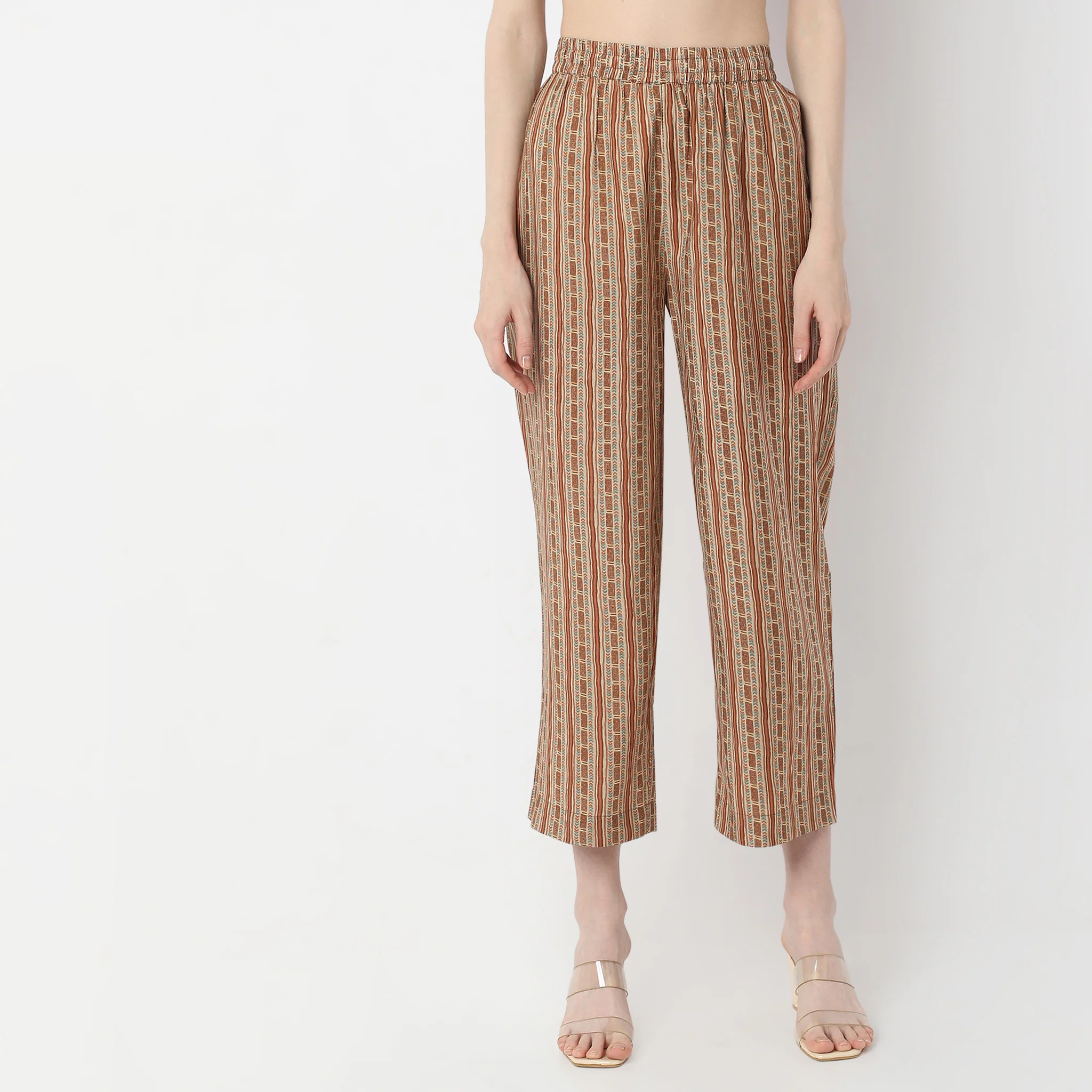A-Line Printed Band Collar Kurta With Pant Set - Image 6
