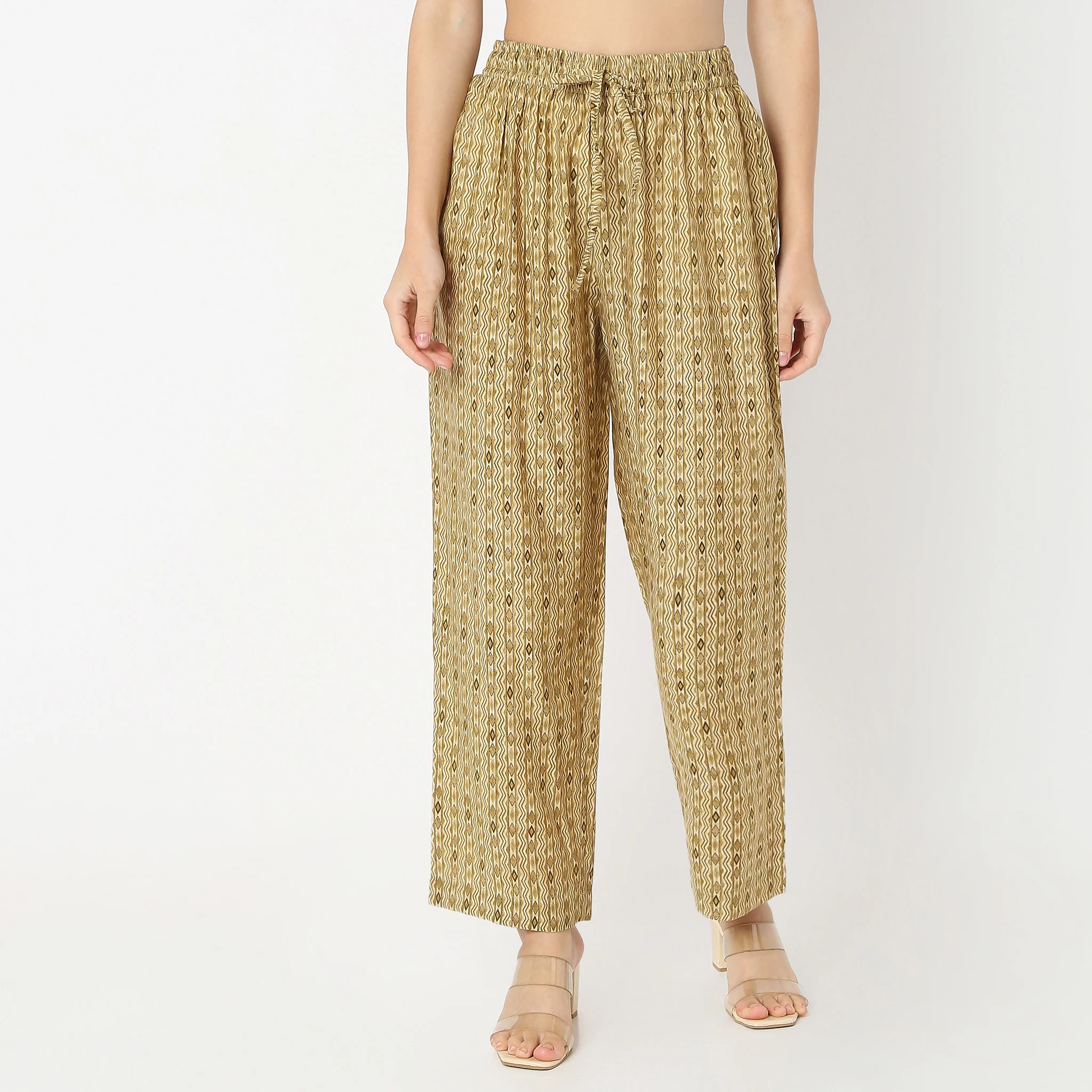 A-Line Printed Band Collar Kurta With Pant Set - Image 6