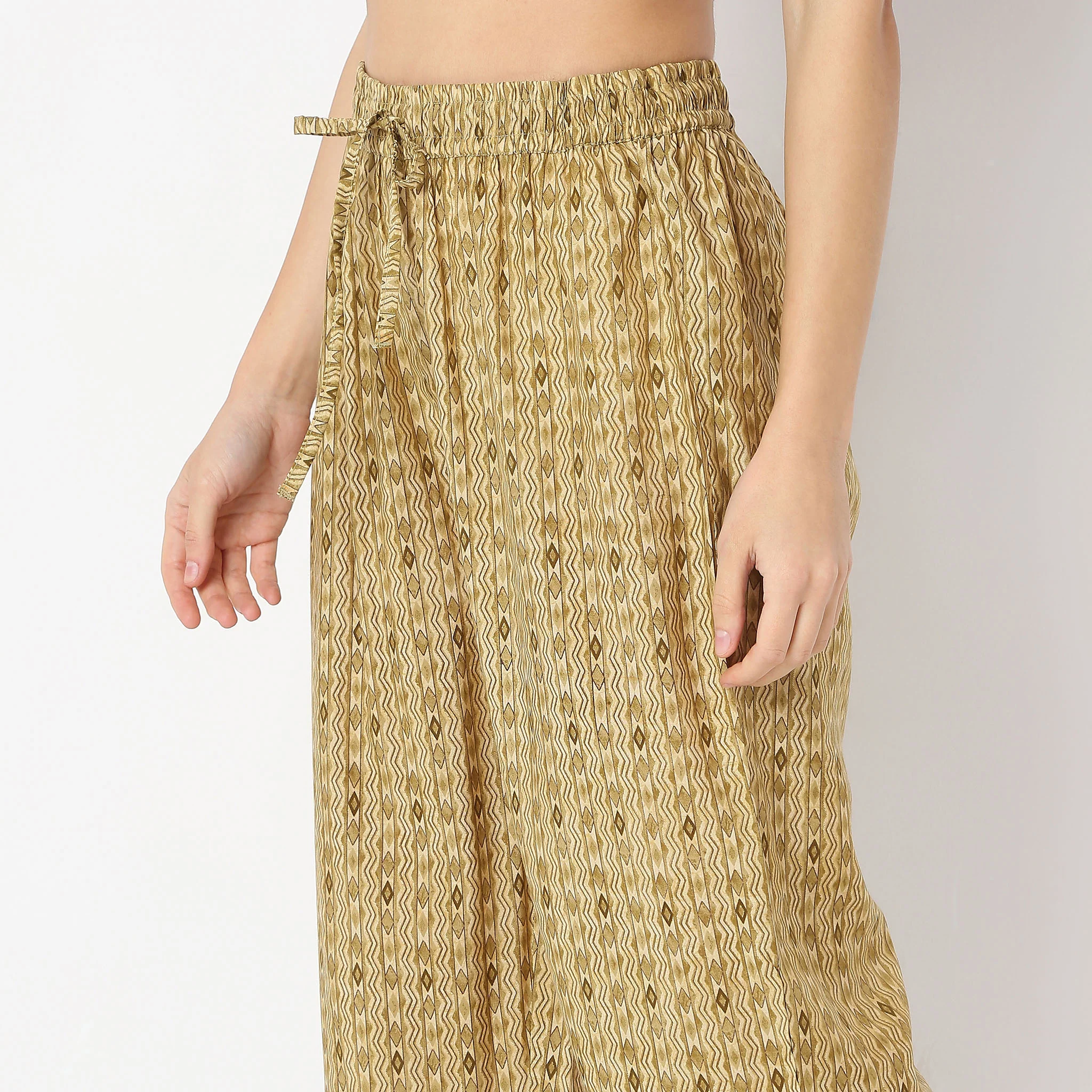 A-Line Printed Band Collar Kurta With Pant Set - Image 7