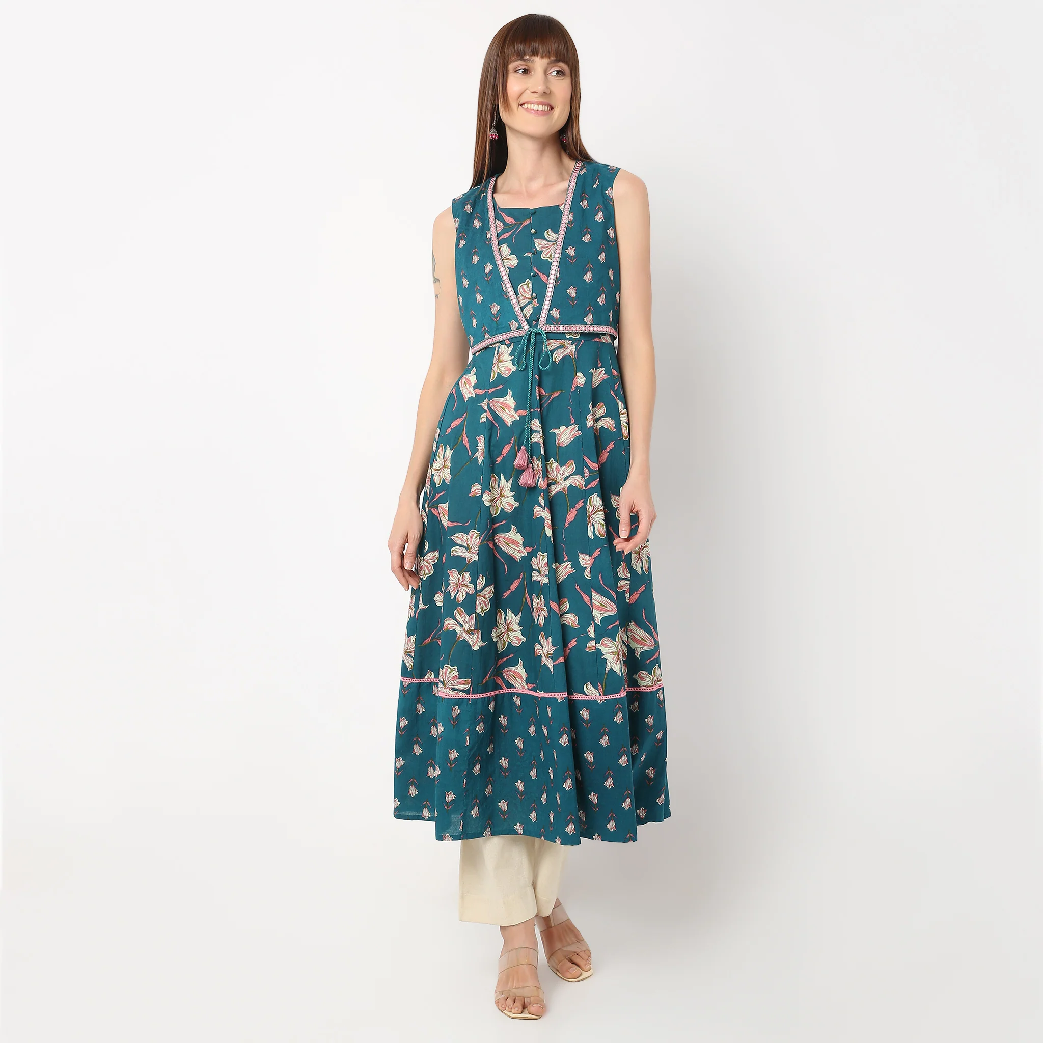 A-Line Printed Sleeveless Flared Kurta - Image 2