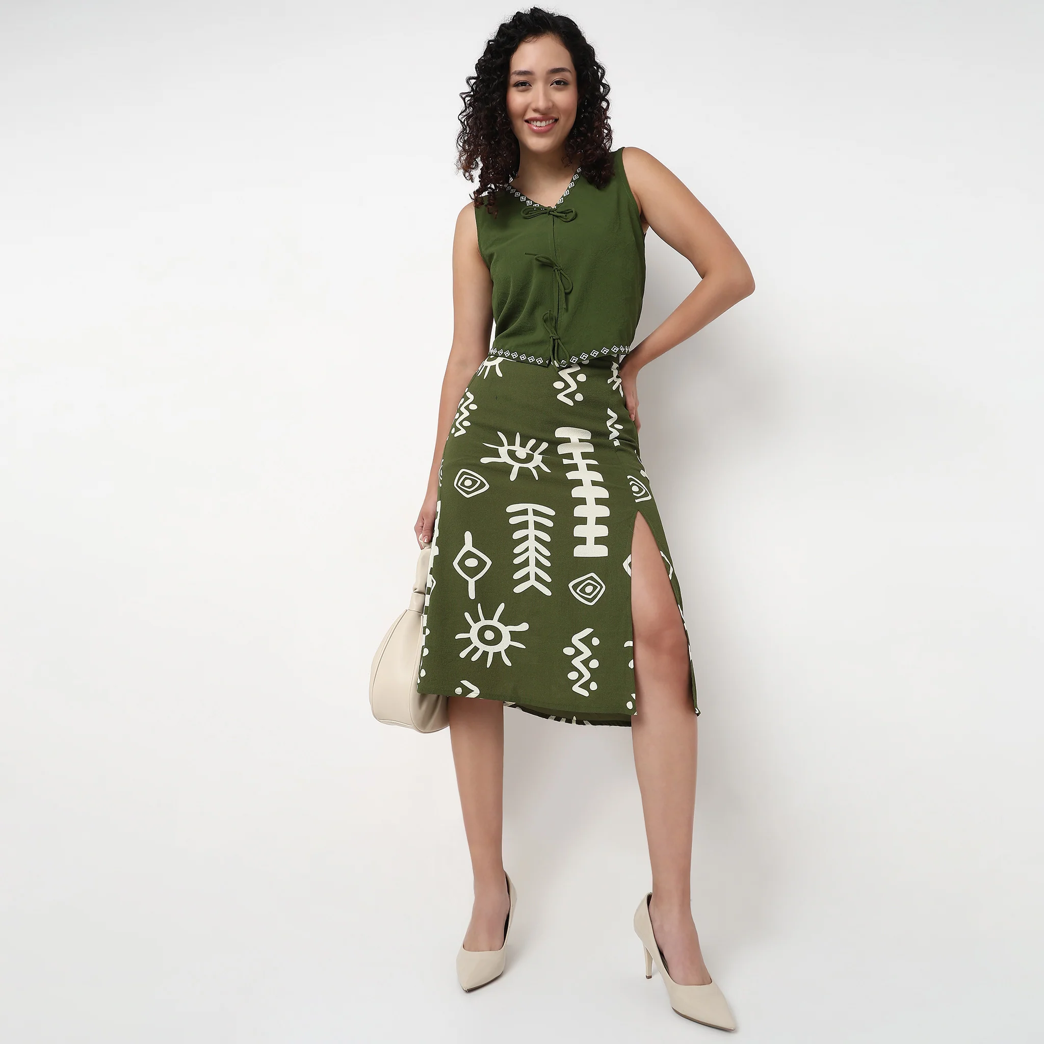 A-Line Printed Skirt with Slit