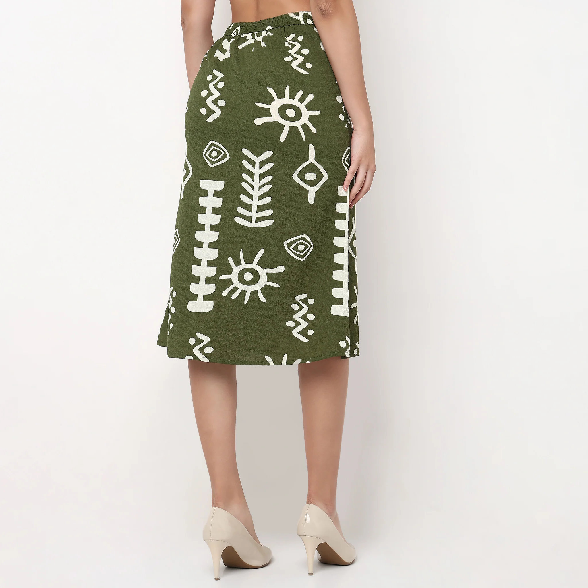 A-Line Printed Skirt with Slit - Image 3