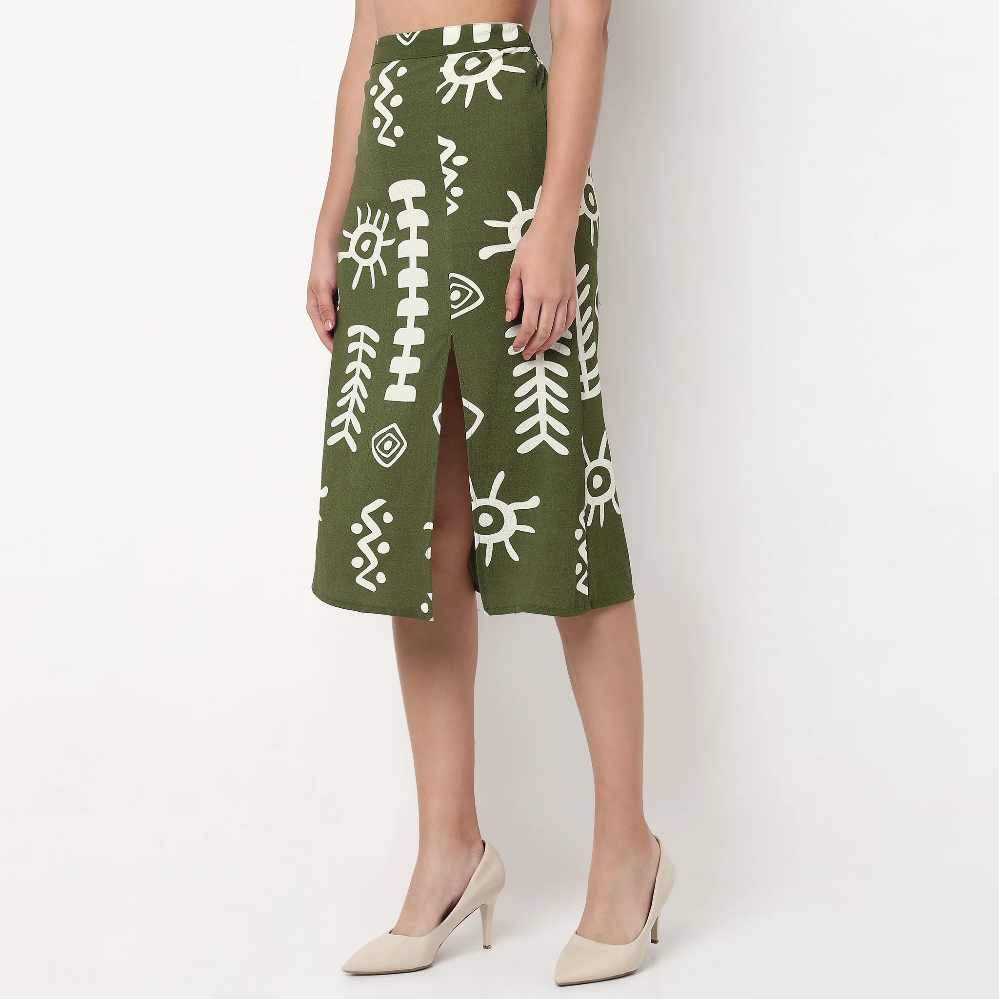 A-Line Printed Skirt with Slit - Image 5