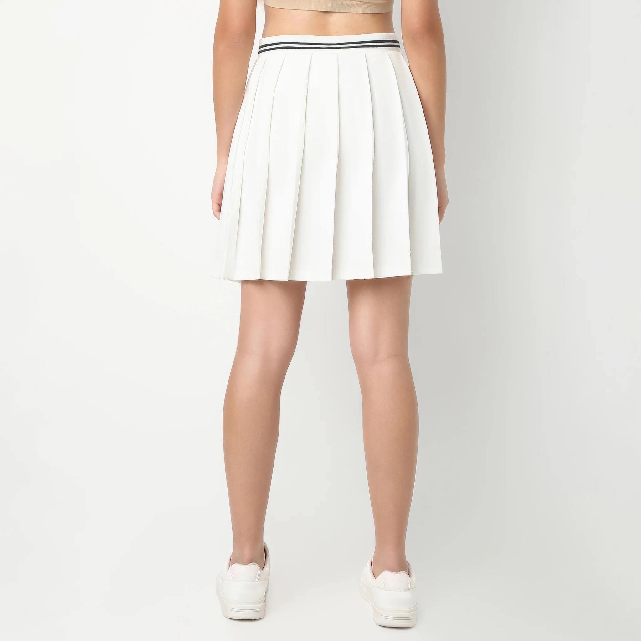 Above Knee High Rise Flared Pleated Skirt - Image 3
