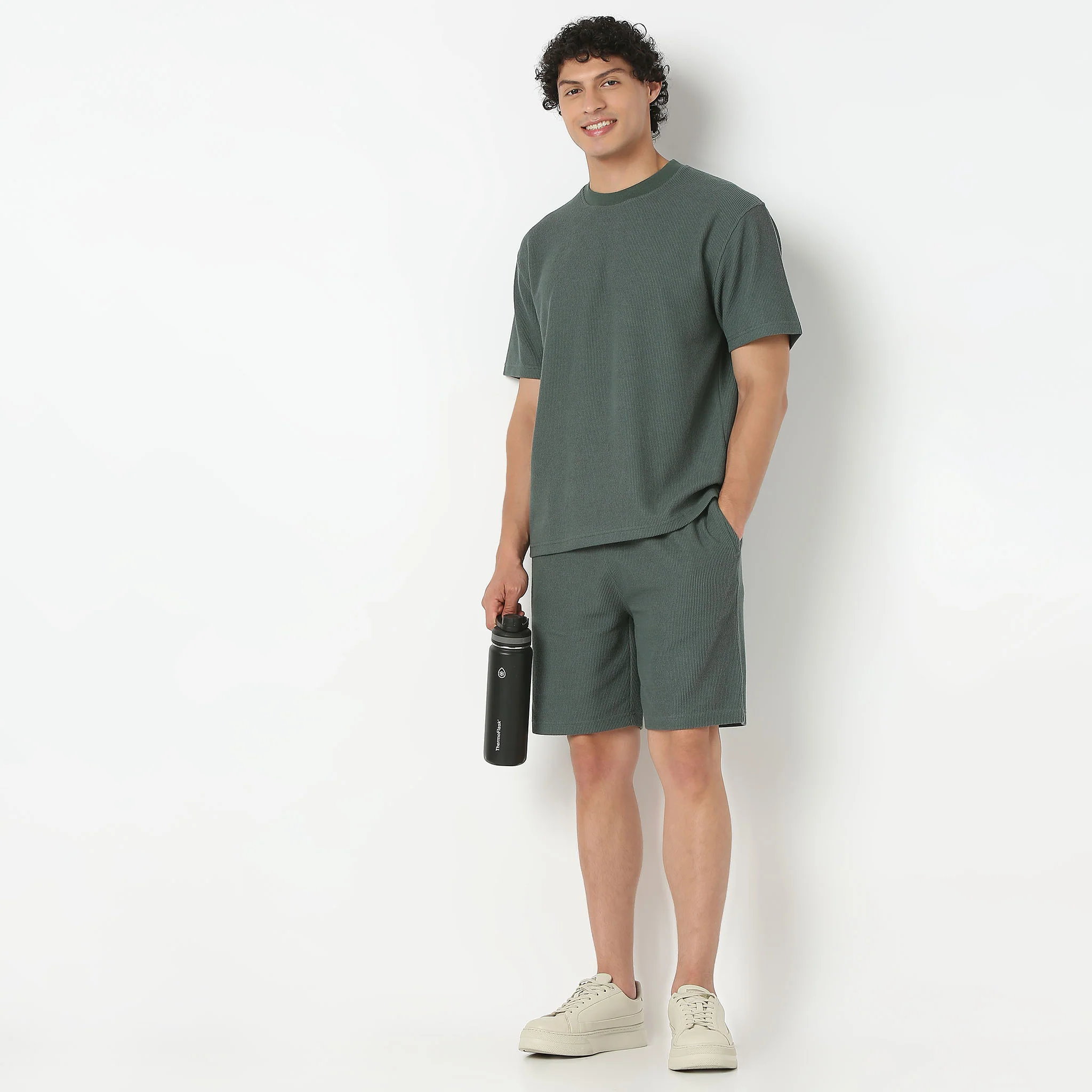 Cropped Bermuda Structured Uniset Shorts, Elasticated Waistband With DraWstring - Image 11