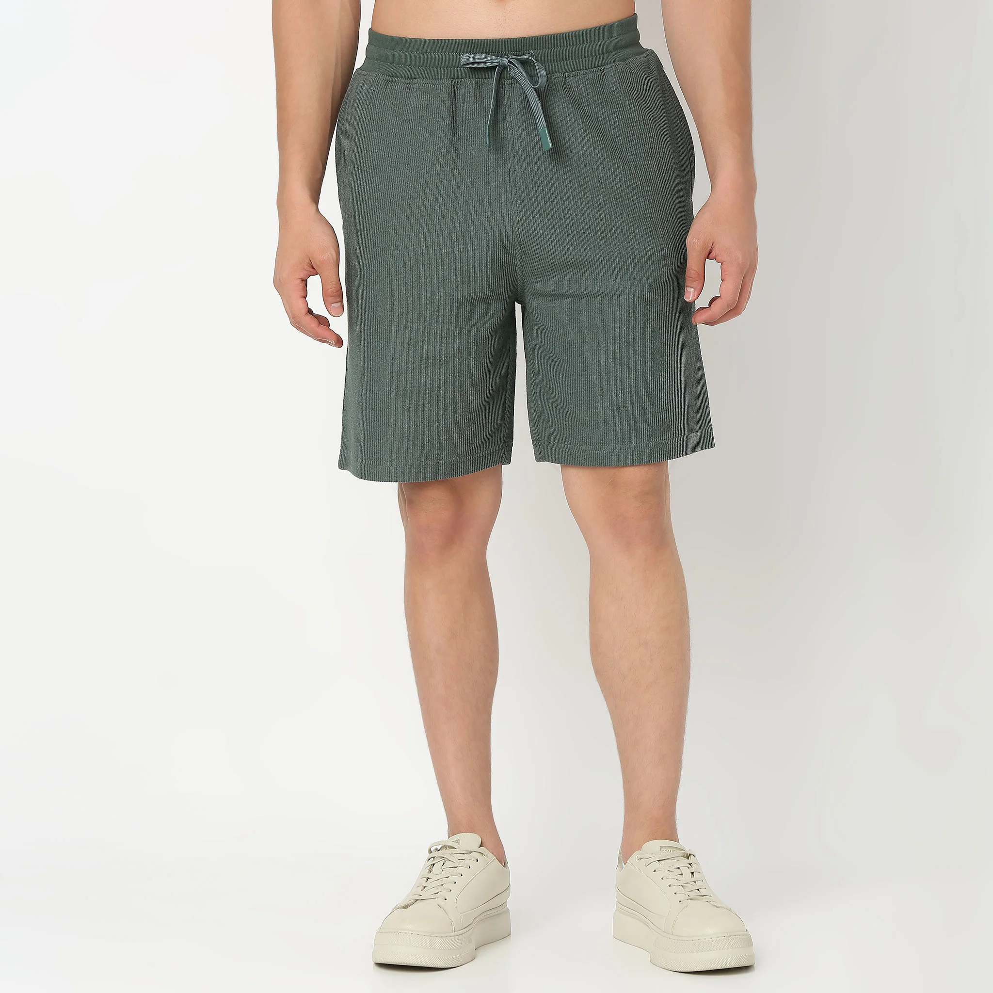 Cropped Bermuda Structured Uniset Shorts, Elasticated Waistband With DraWstring - Image 12