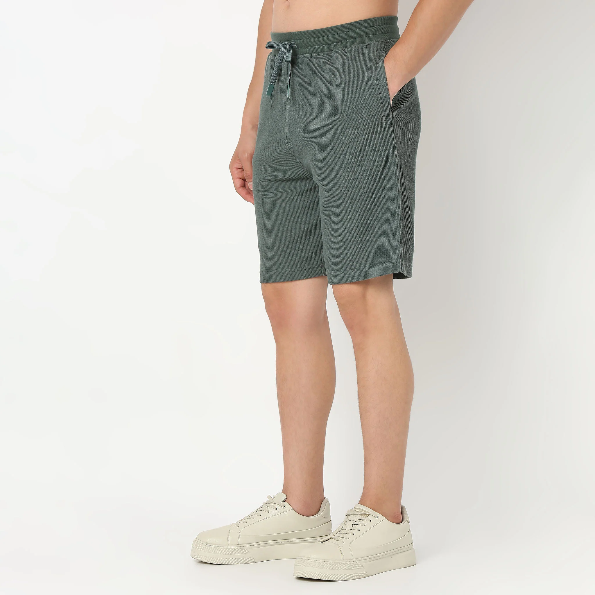 Cropped Bermuda Structured Uniset Shorts, Elasticated Waistband With DraWstring - Image 15