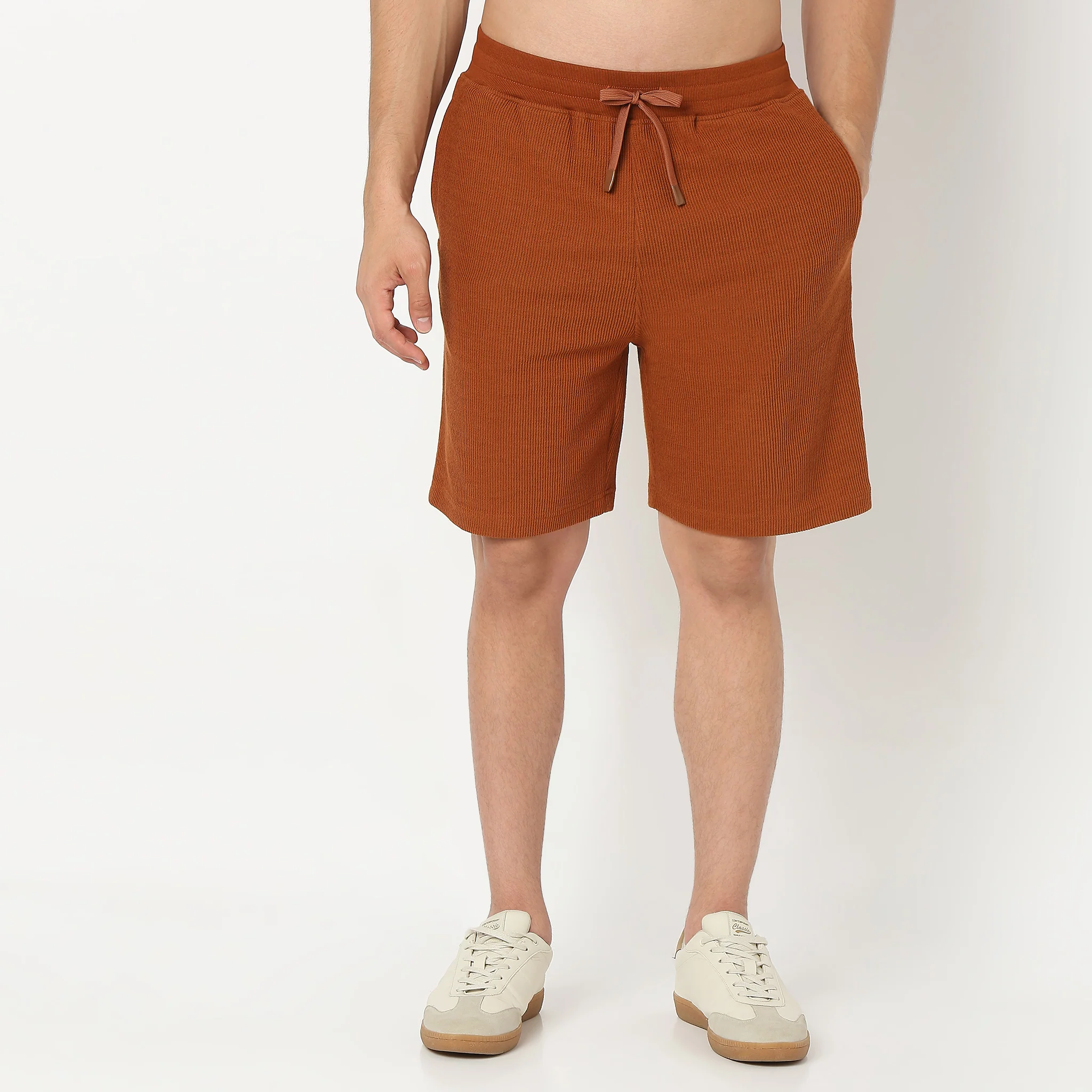 Cropped Bermuda Structured Uniset Shorts, Elasticated Waistband With DraWstring - Image 2
