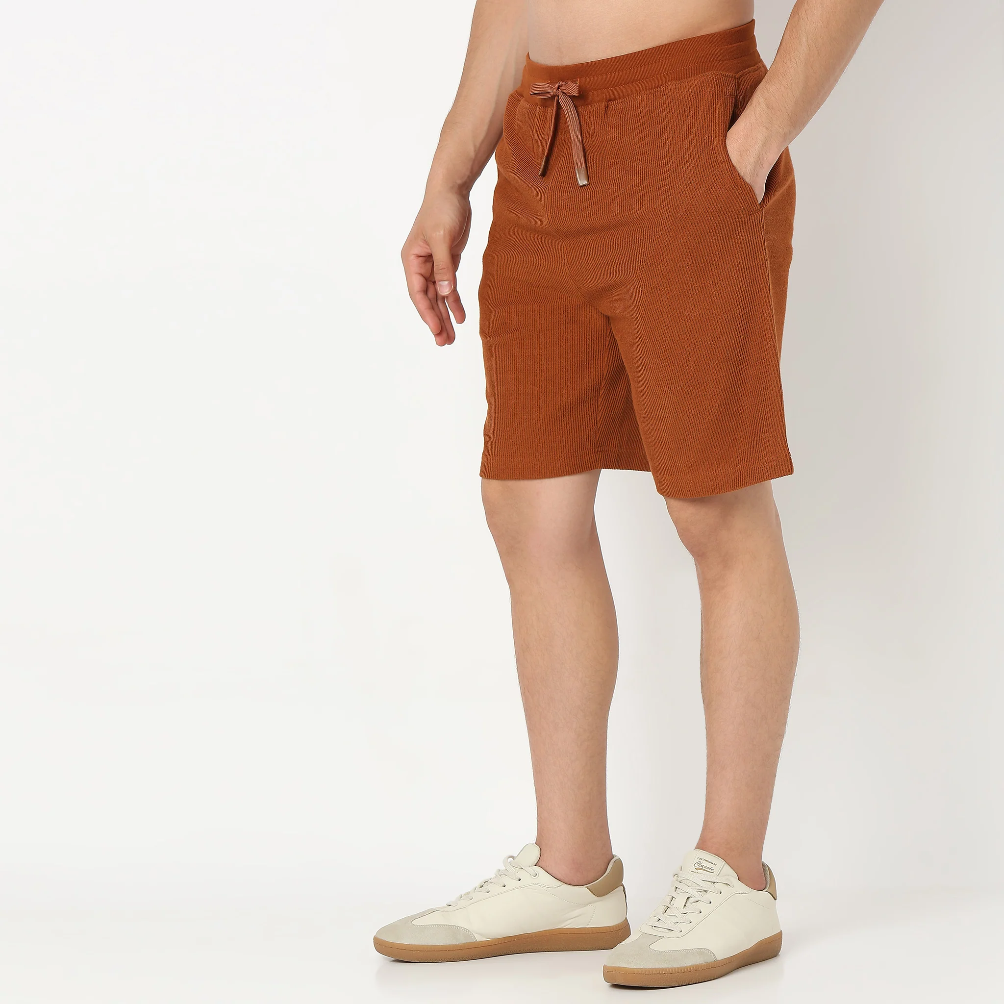 Cropped Bermuda Structured Uniset Shorts, Elasticated Waistband With DraWstring - Image 5