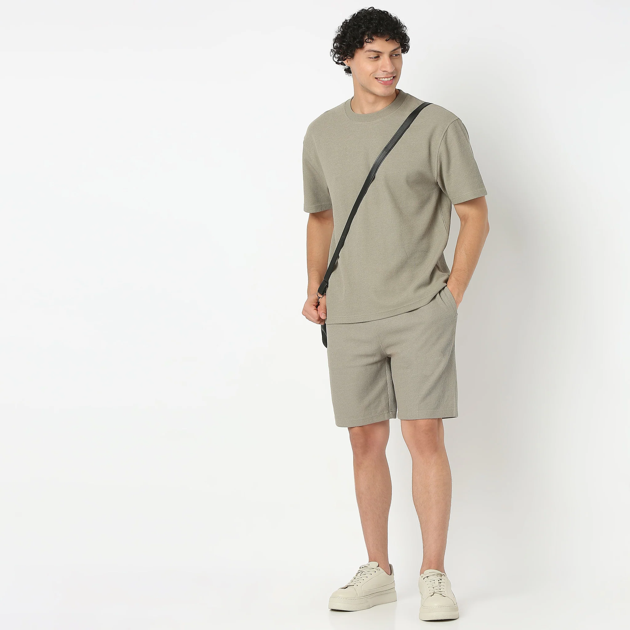 Cropped Bermuda Structured Uniset Shorts, Elasticated Waistband With DraWstring - Image 6