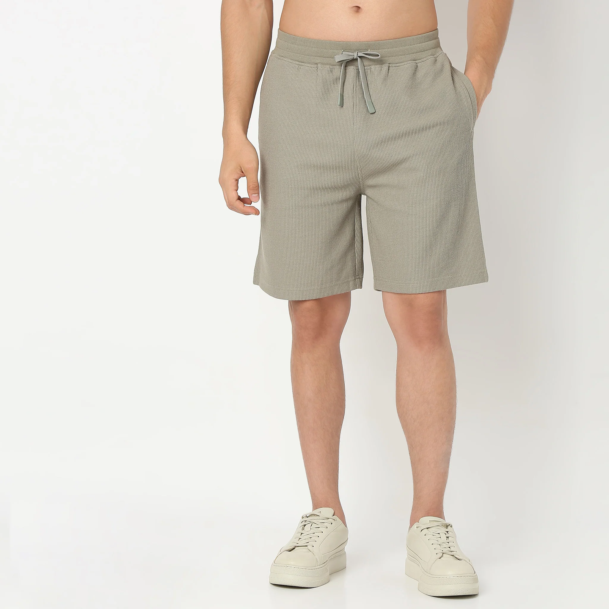 Cropped Bermuda Structured Uniset Shorts, Elasticated Waistband With DraWstring - Image 7