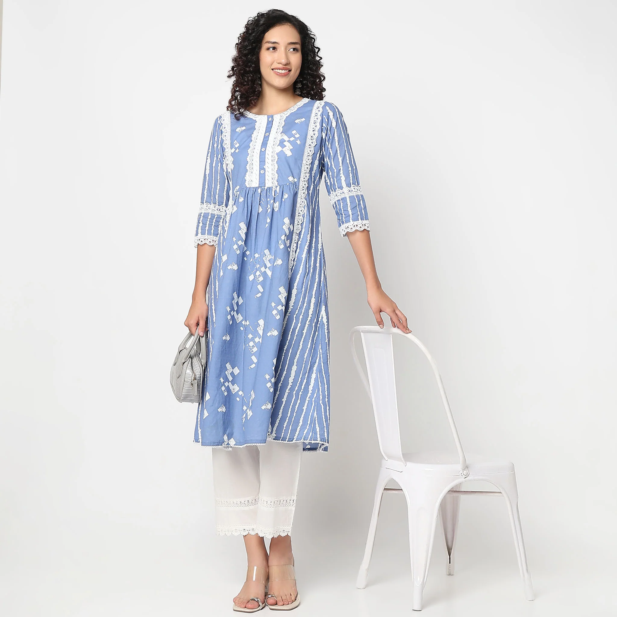 Abstract Printed Kurta With Lace Highlight