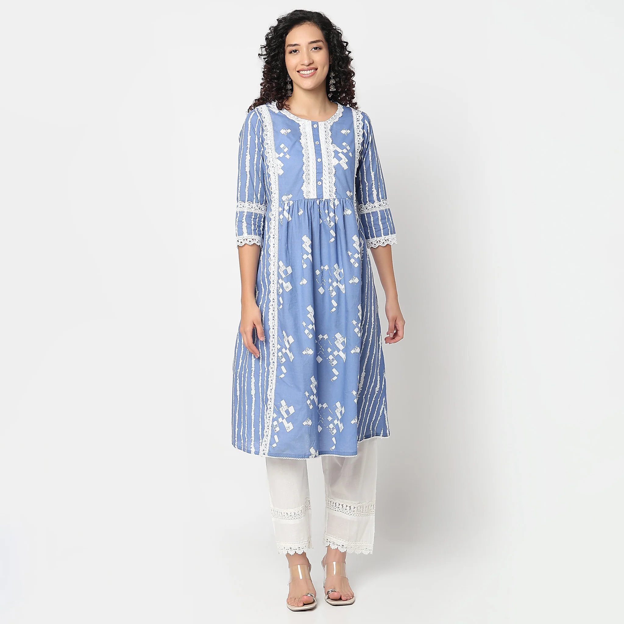 Abstract Printed Kurta With Lace Highlight - Image 2