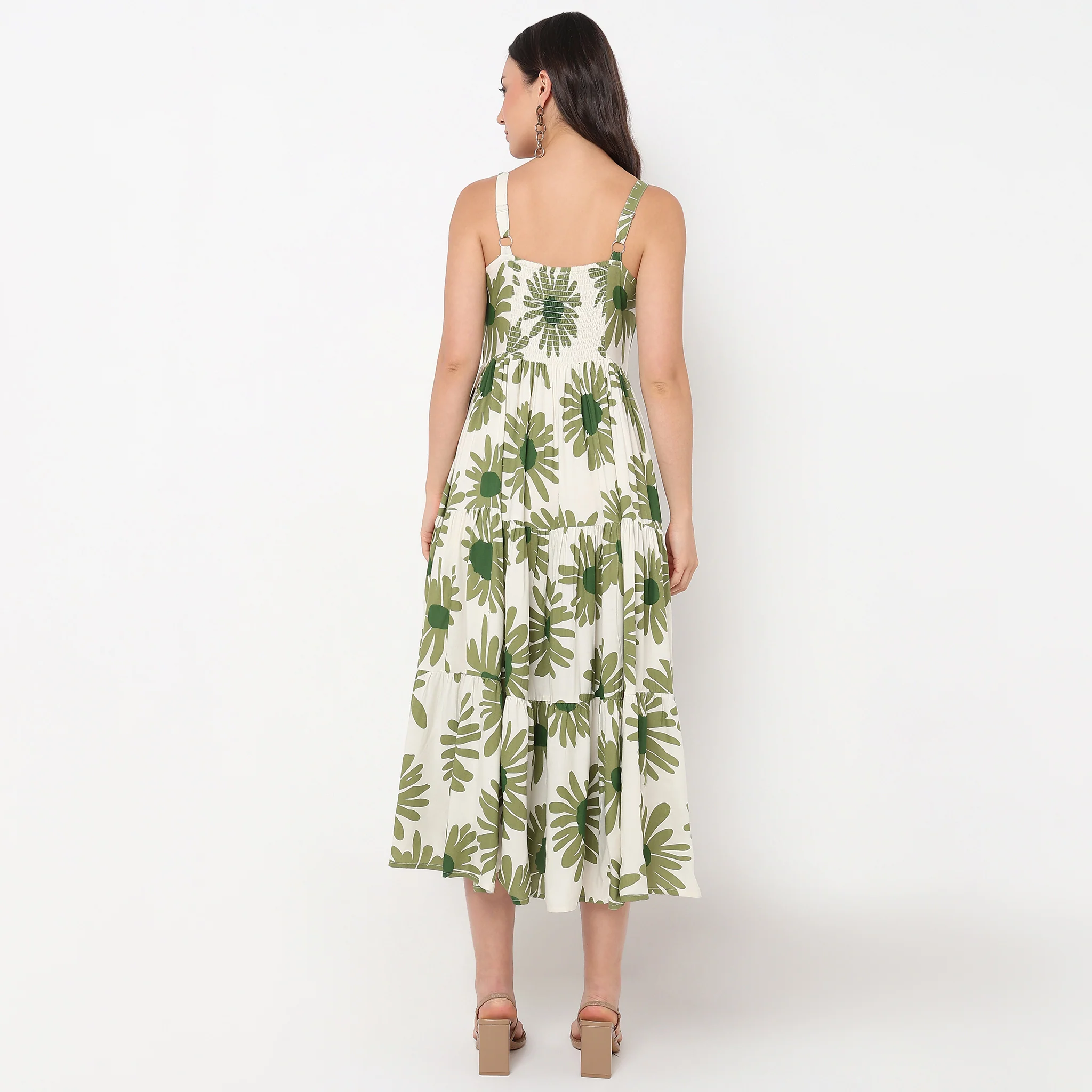 Abstract Square Neck Sleeveless Tiered Dress - Image 3