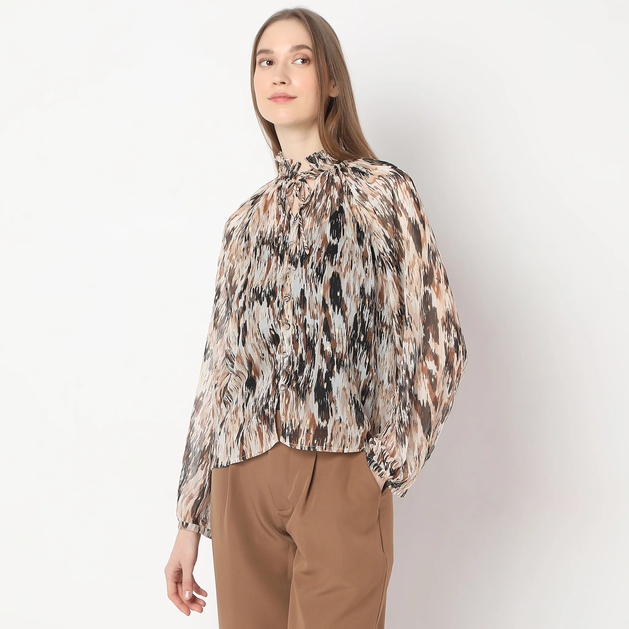 Abstract Woven Full Sleeve Top - Image 5