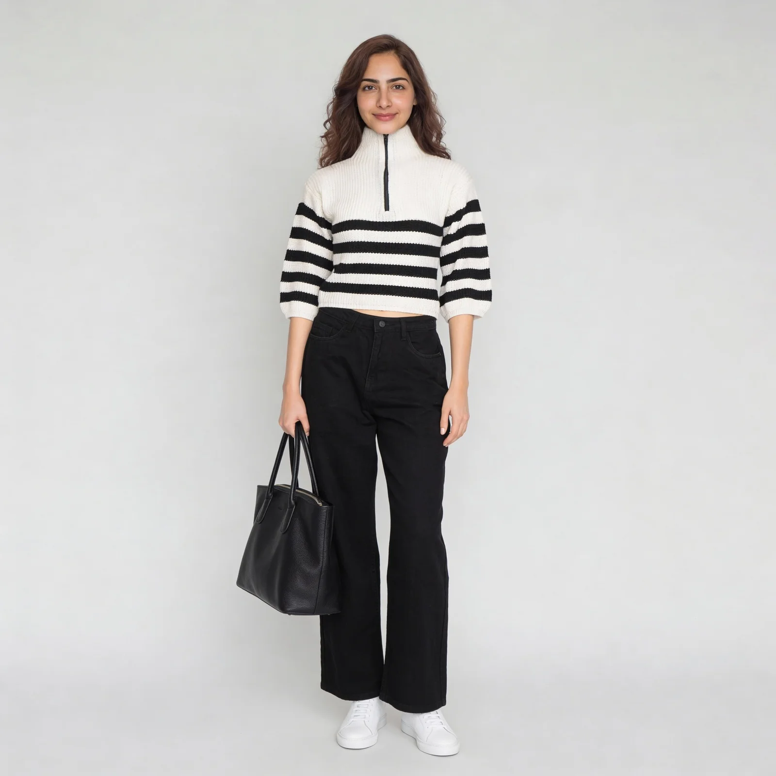 Striped High Neck Flatknit Top