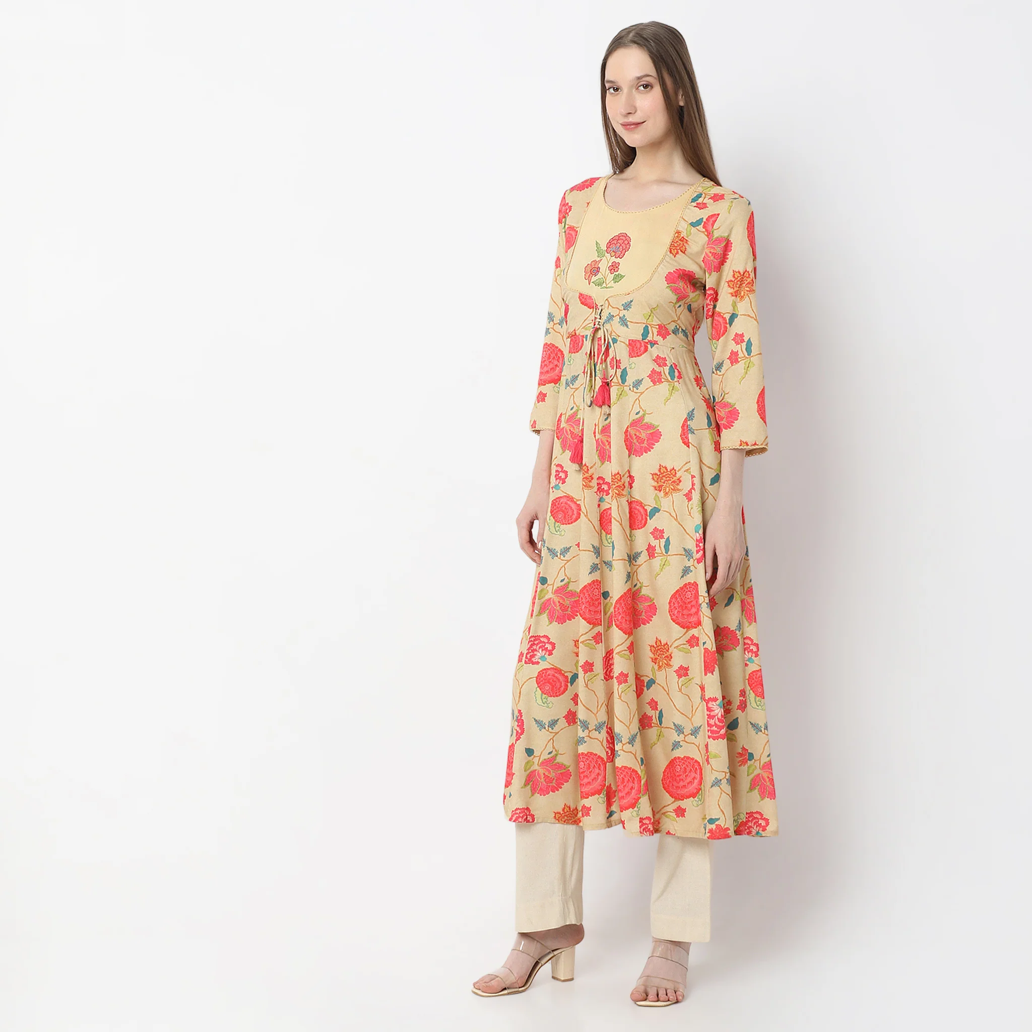 All Over Floral Print Gathered Kurta With Mock Jacket Style - Image 5