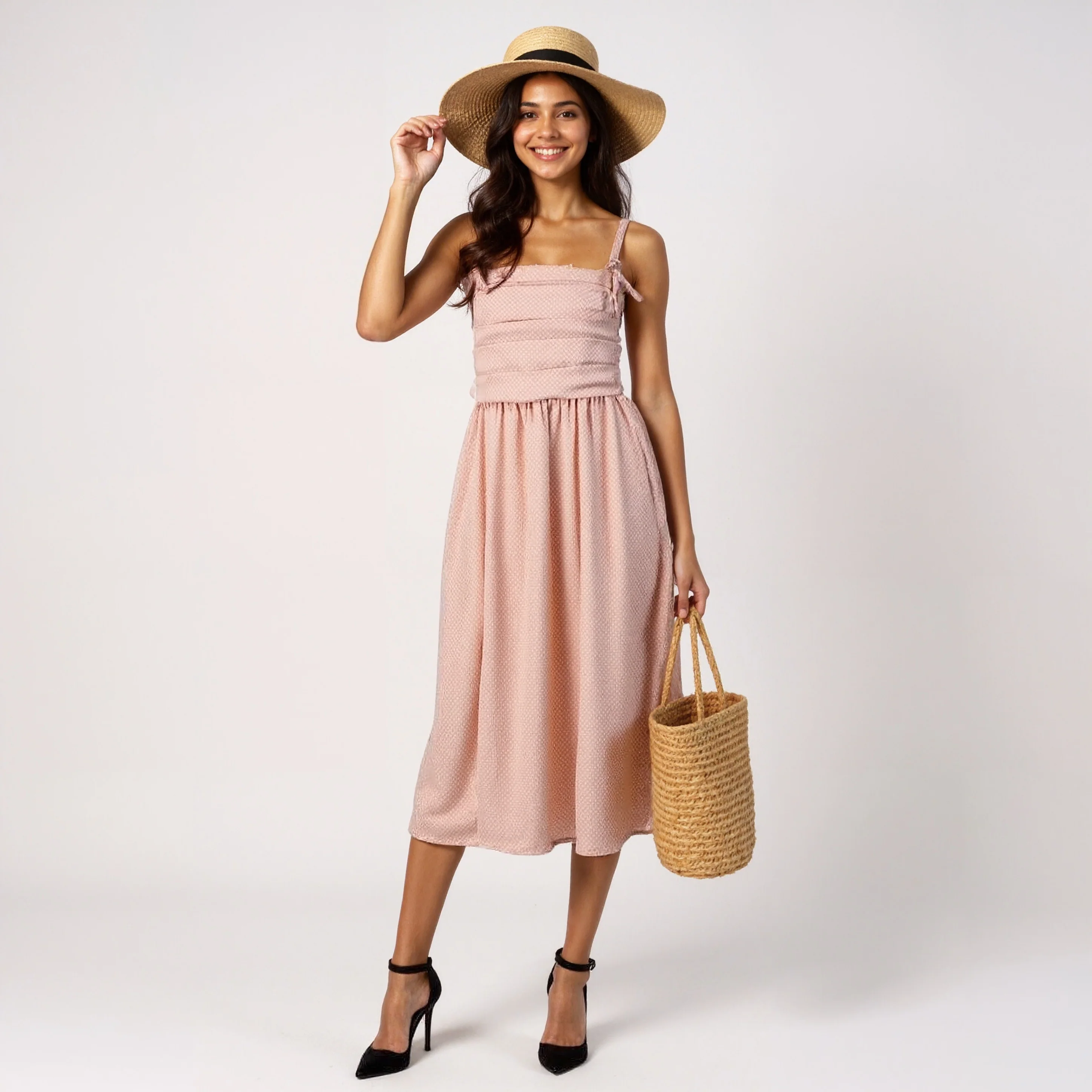 All Over Polka Print Dress and Strap Detail On Sleeve