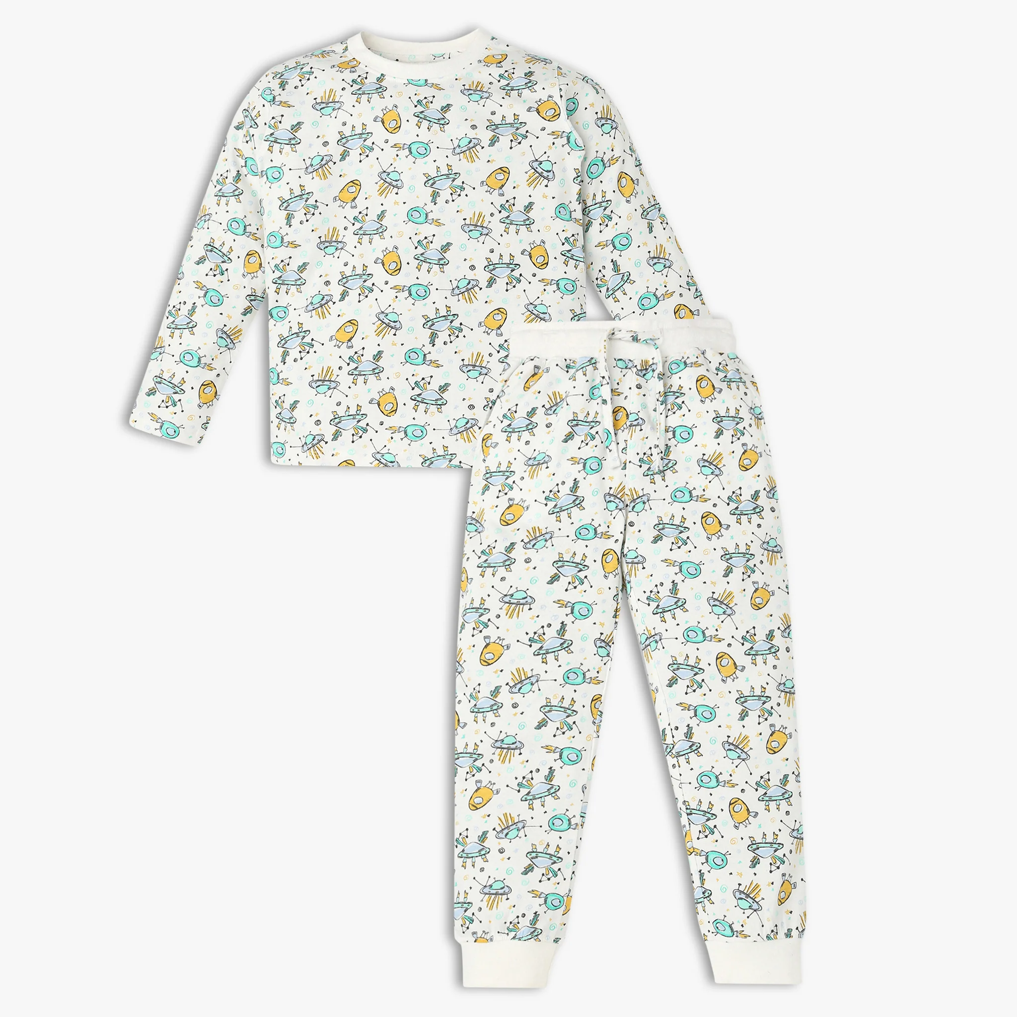 All Over Print Cotton T-Shirt with Track Pant Sleepwear Set