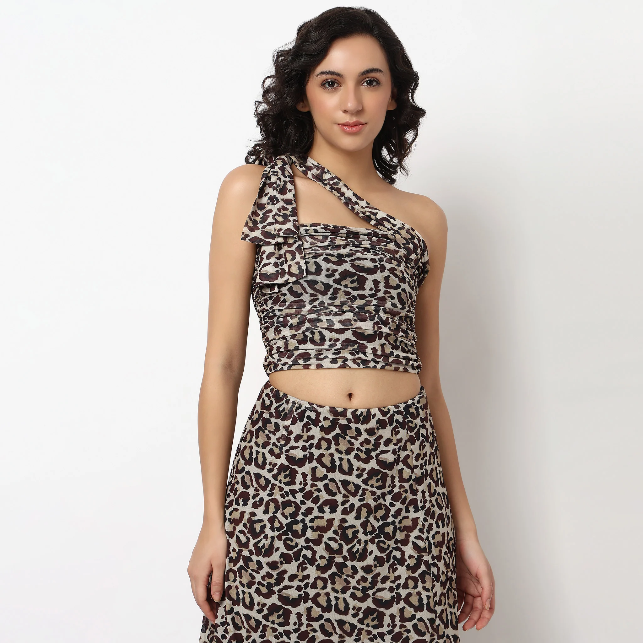 Animal Print Tube Top With Side Ruching And Strap Around The Neck - Image 2