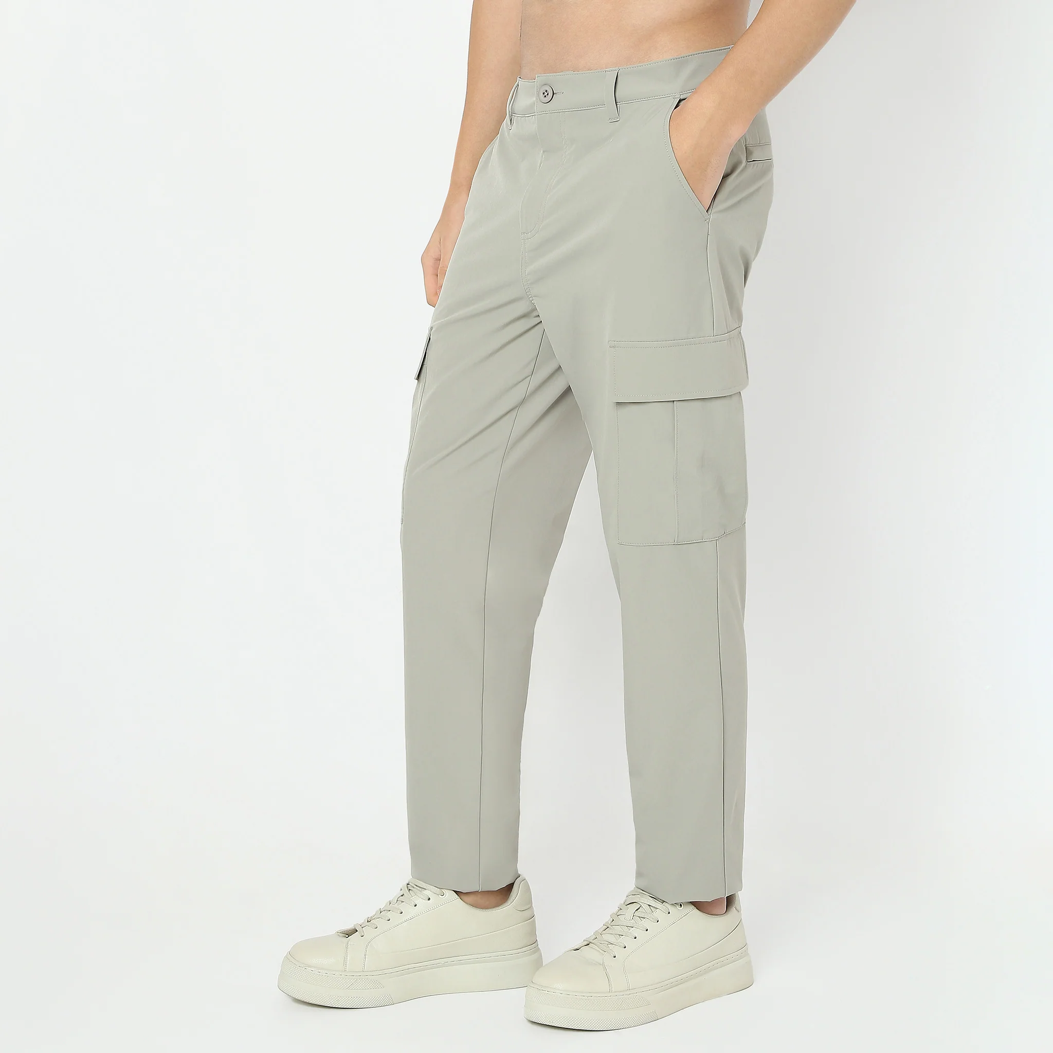 Ultra Light Weight Nylon Blend Relaxed Fit Cargo Pants With Utility Pockets - Image 10