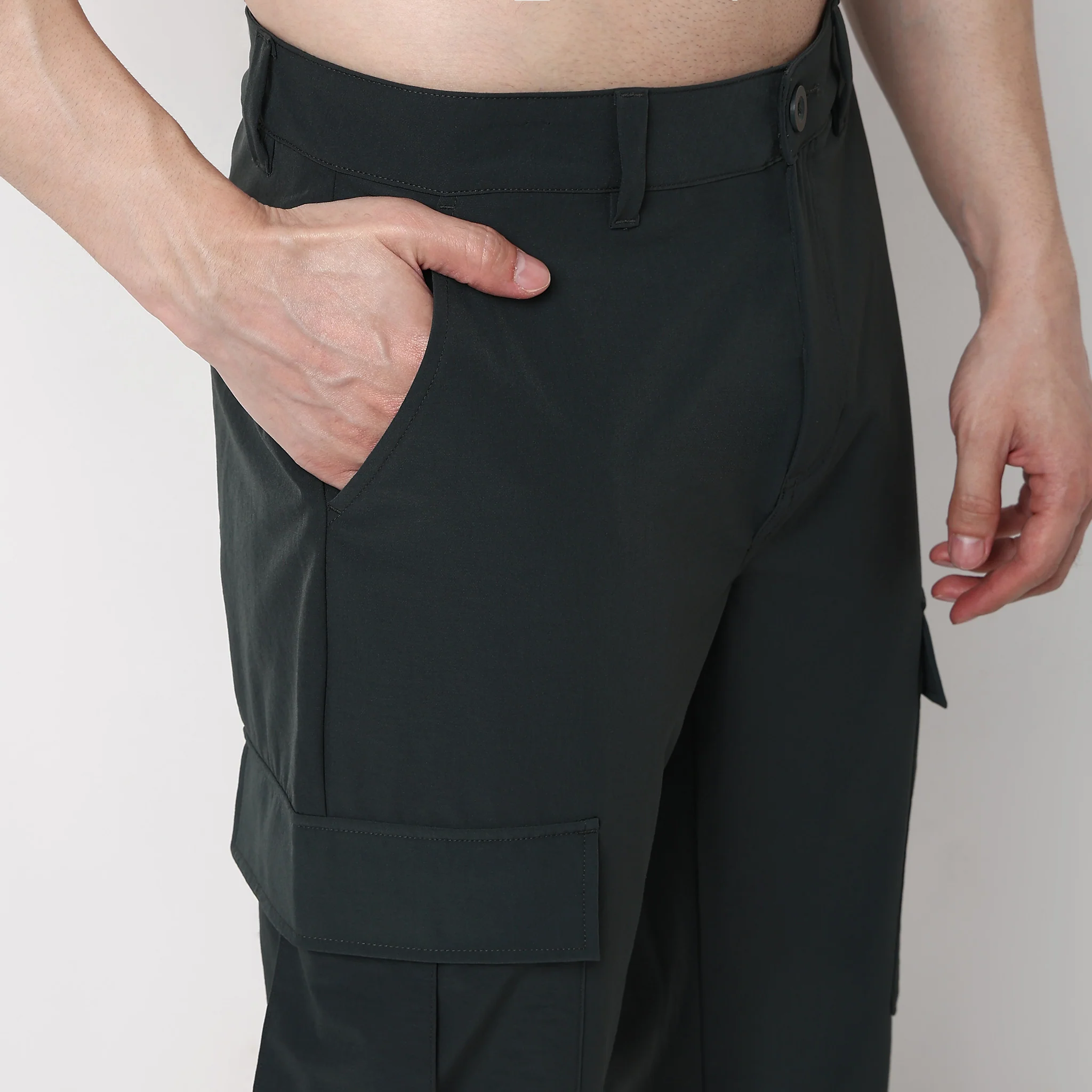 Ultra Light Weight Nylon Blend Relaxed Fit Cargo Pants With Utility Pockets - Image 14