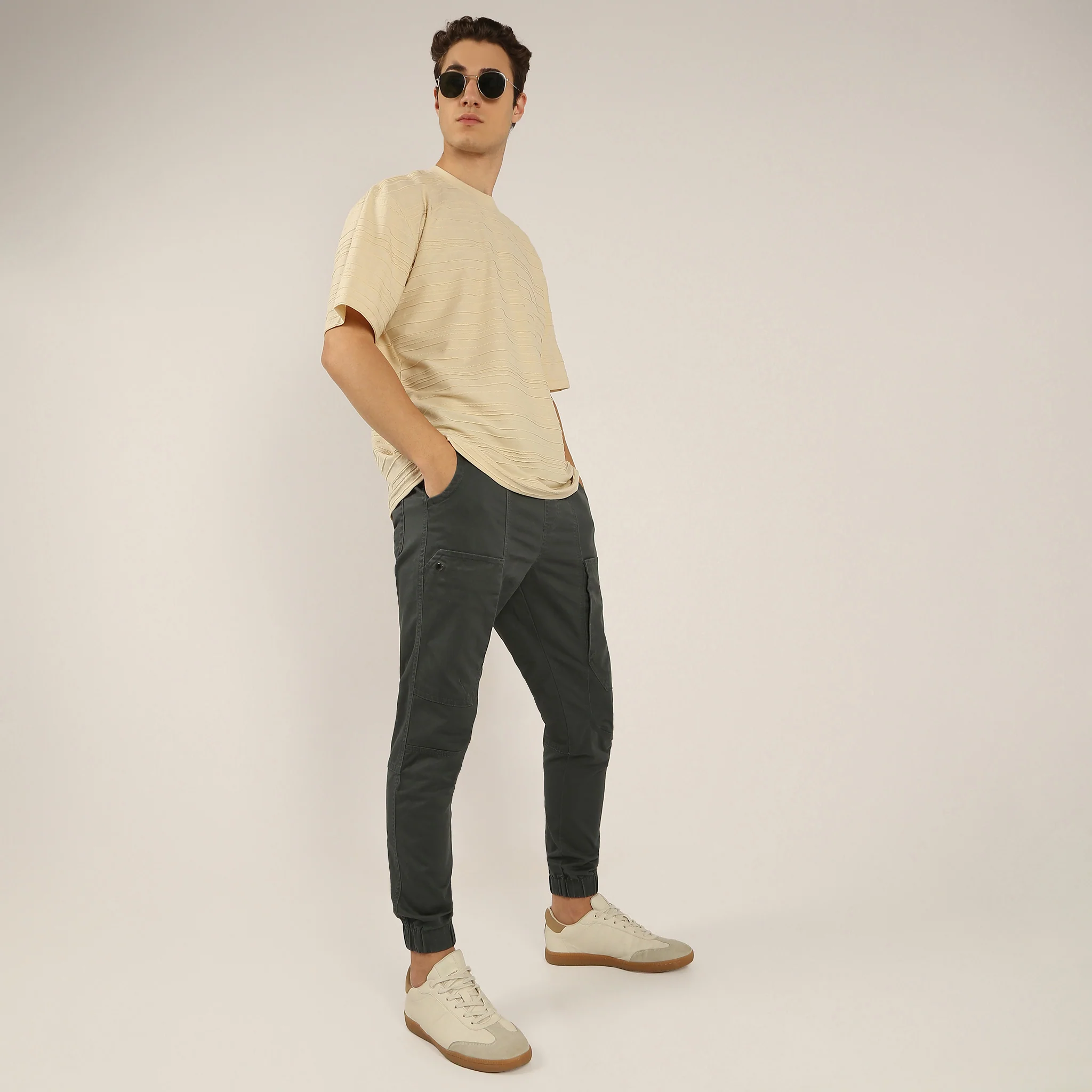 Ankle Length Elasticated Waistband With Drawstring Closure Cargo Joggers - Image 11