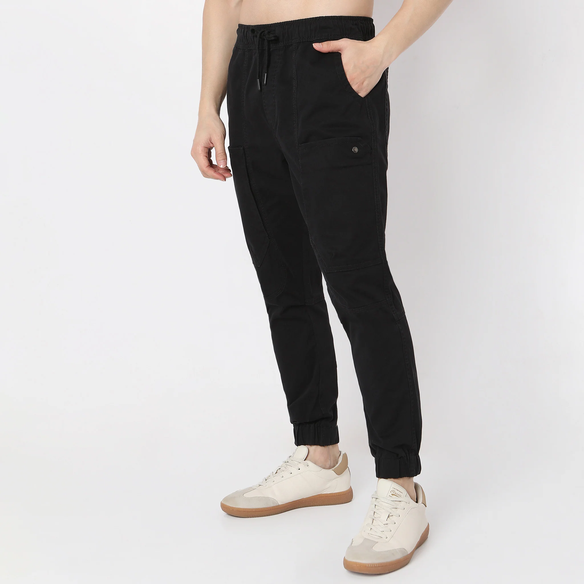 Ankle Length Elasticated Waistband With Drawstring Closure Cargo Joggers - Image 5