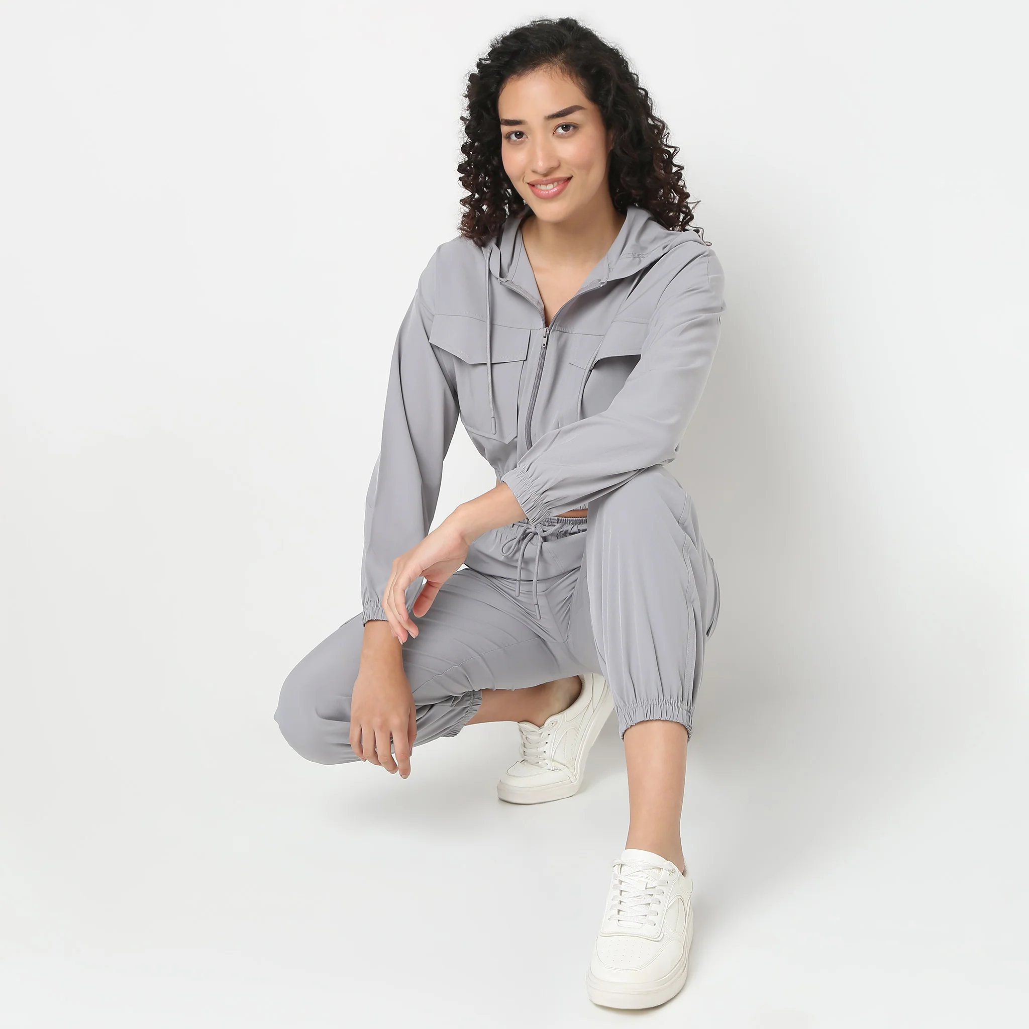Athleisure Jacket With Frontal Zipper And Patch Pockets