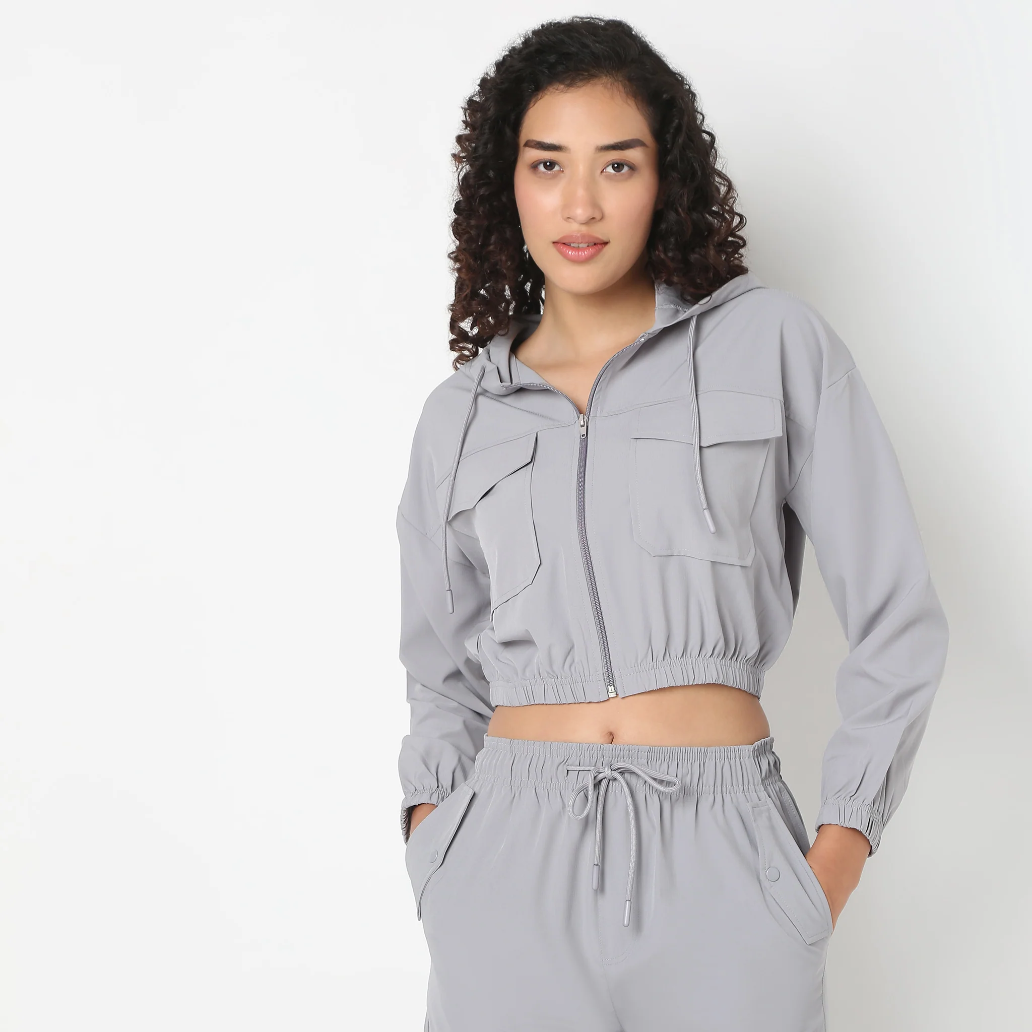 Athleisure Jacket With Frontal Zipper And Patch Pockets - Image 2