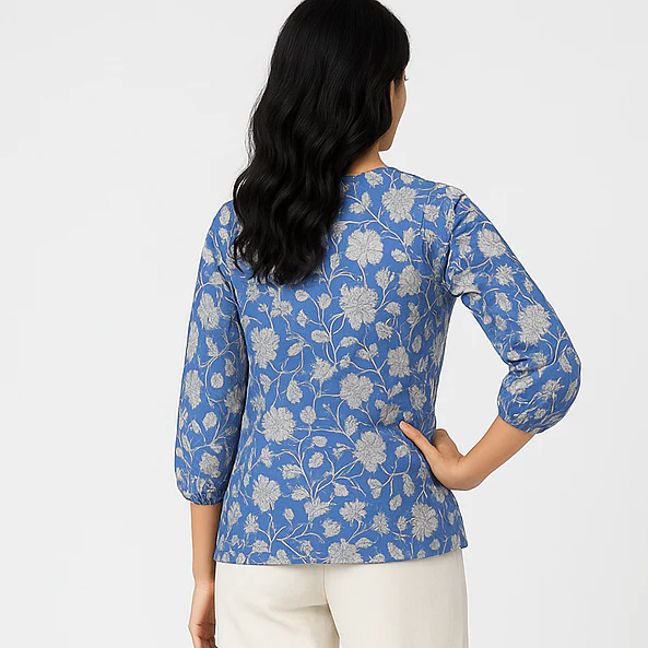 Band Collar Printed Flared Short Kurta - Image 3