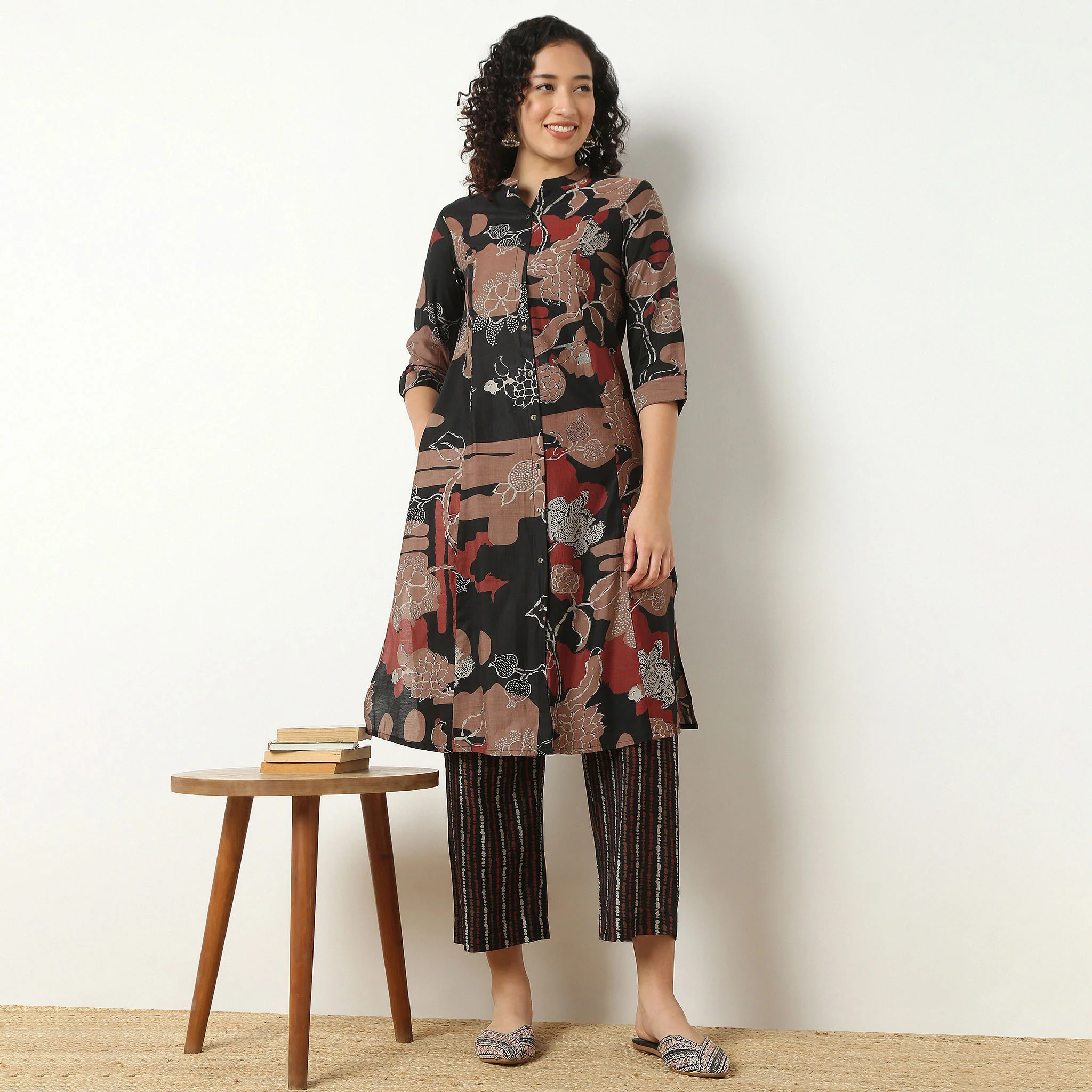 Band Neck Kurta With Pant Set