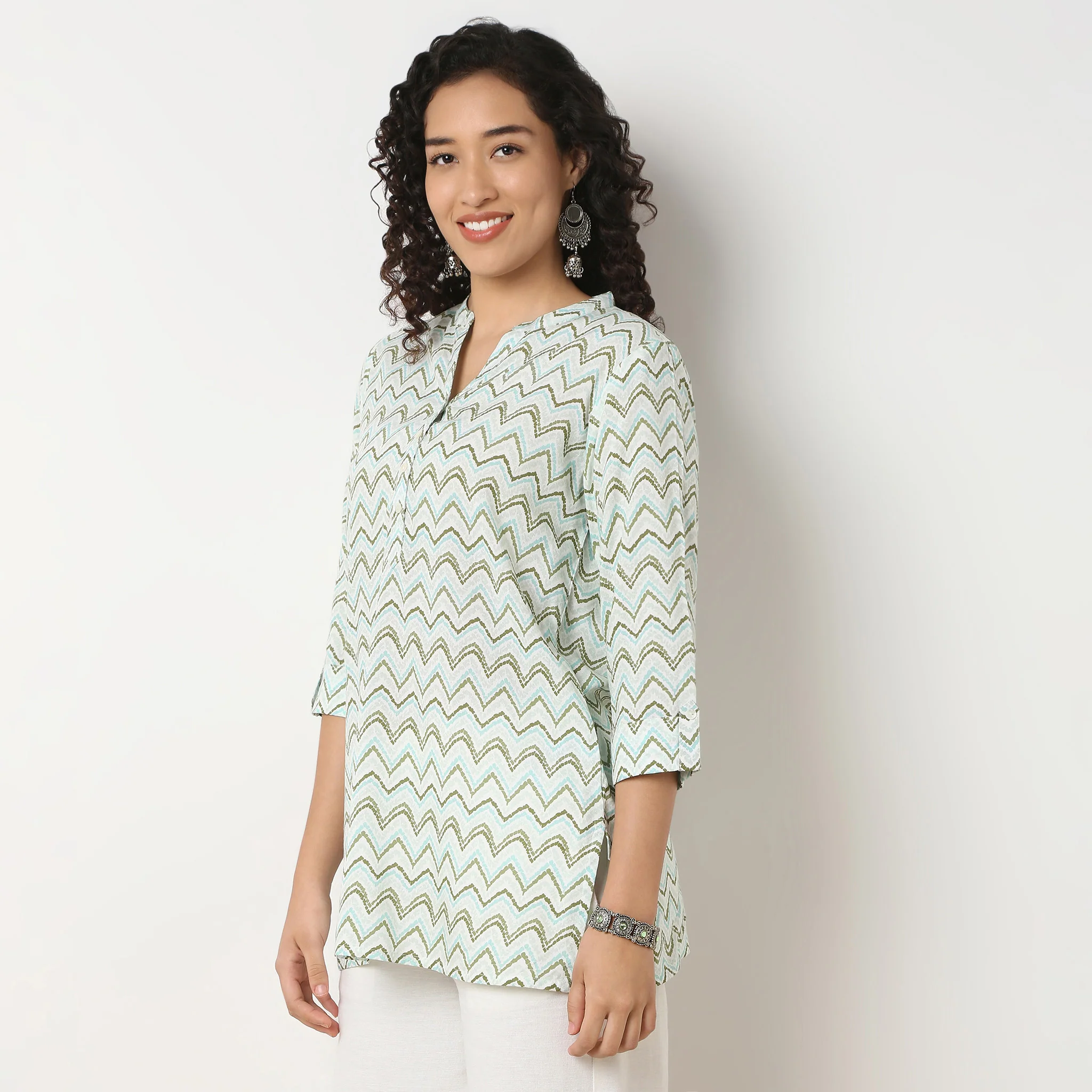 Band Neck Printed Short Kurti - Image 5