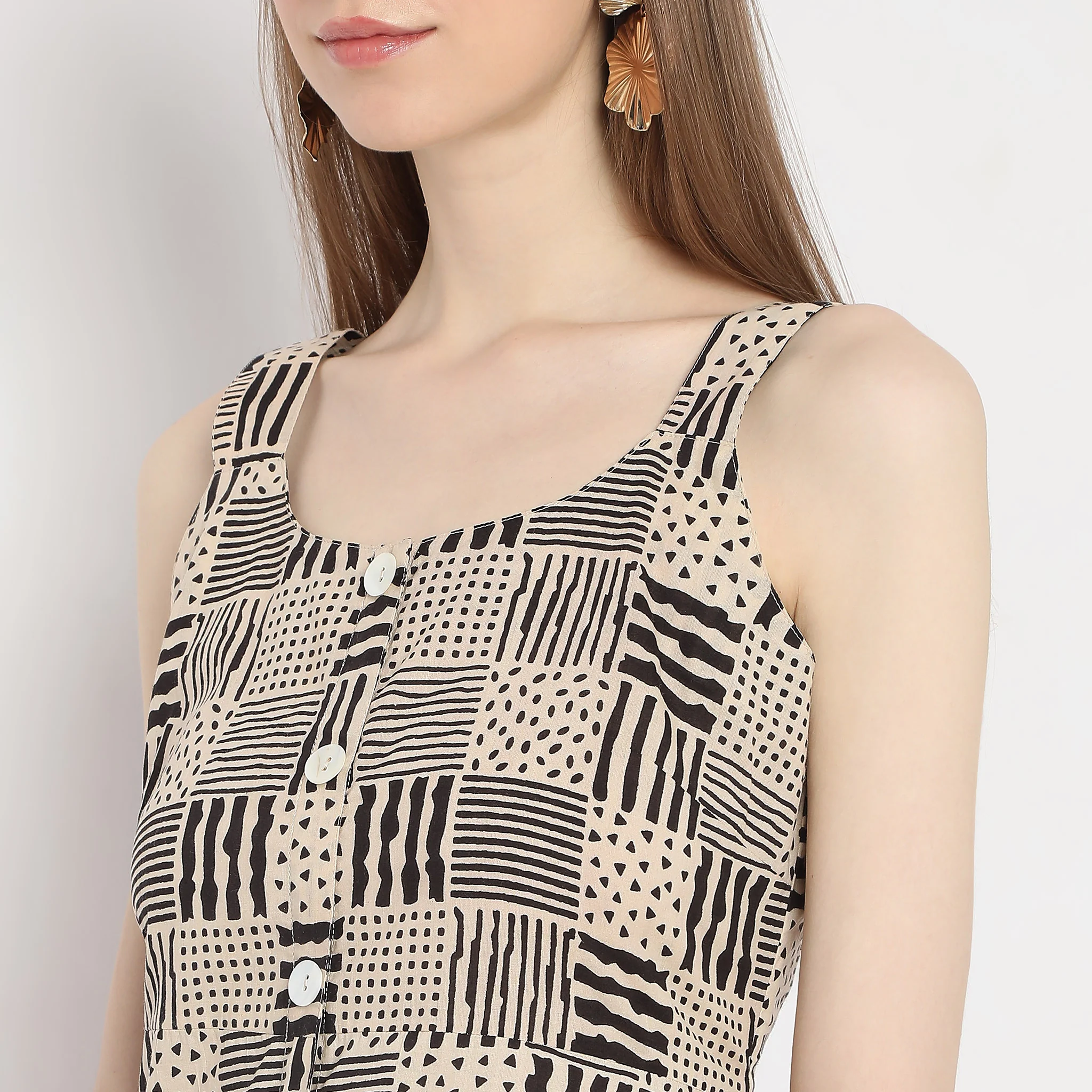 Below Knee Shoulder Straps Sleeve Striped Dress - Image 4