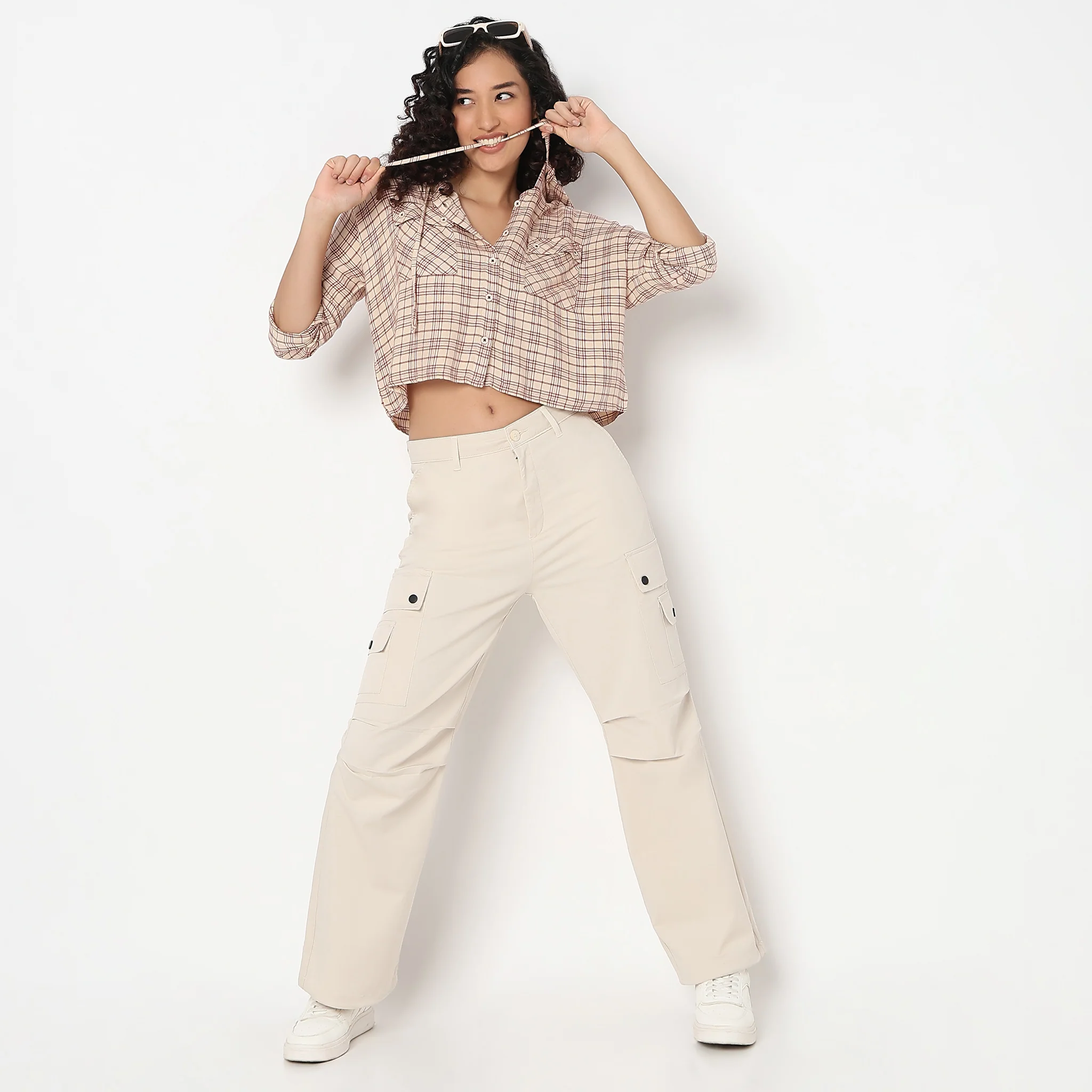 Betty Checkered Hoodie Style Cropped Shirt - Image 6
