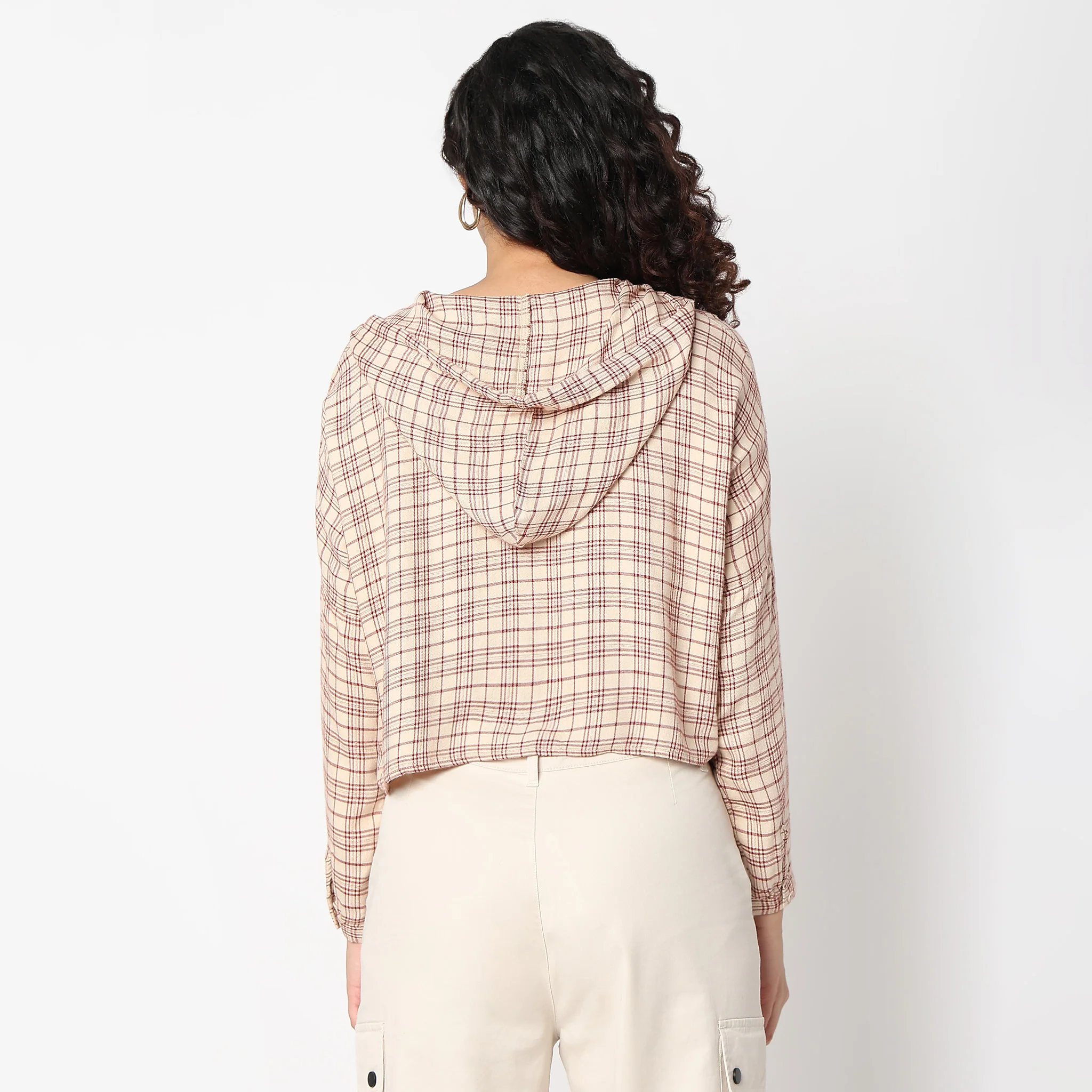 Betty Checkered Hoodie Style Cropped Shirt - Image 8