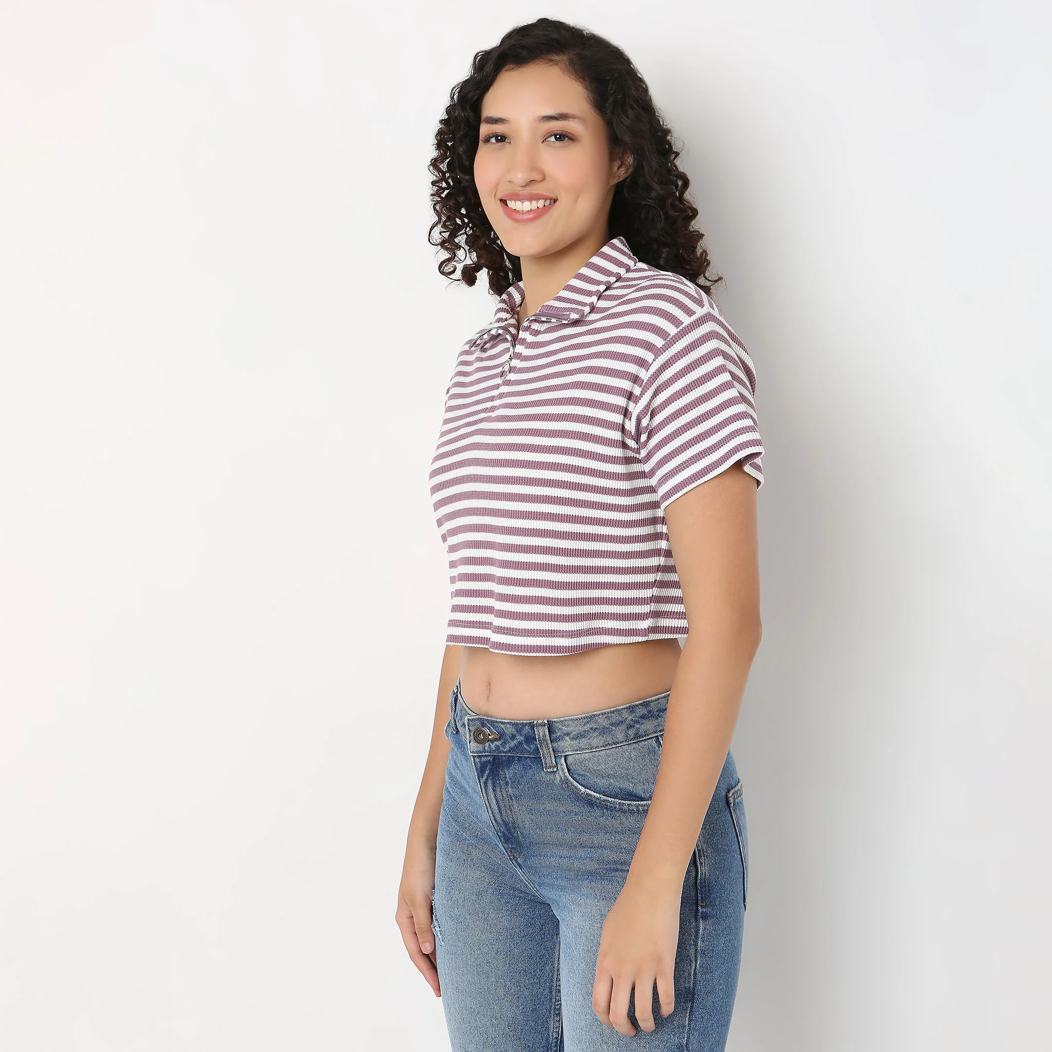 Striped Boxy Fit T-Shirt With Zipper - Image 10