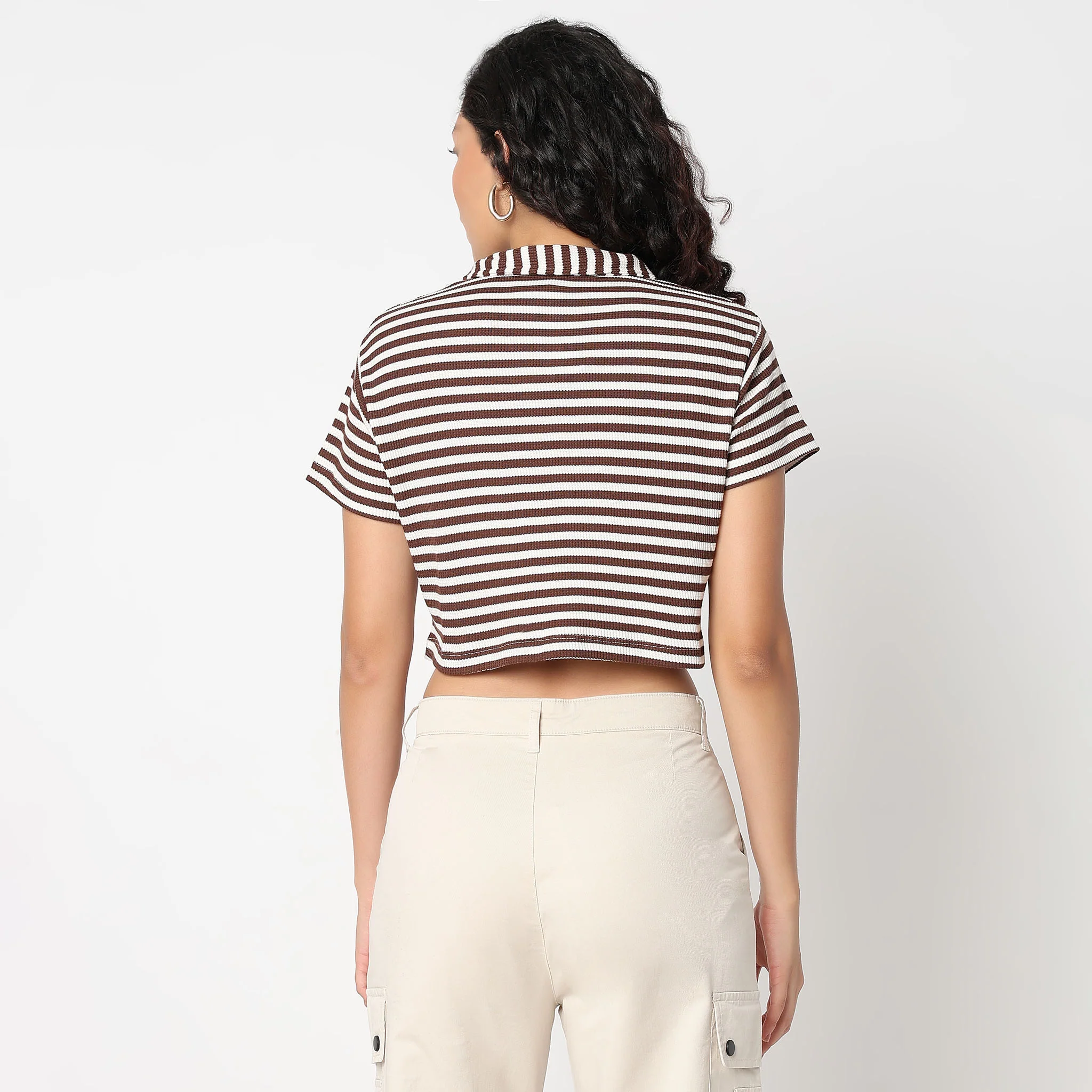 Striped Boxy Fit T-Shirt With Zipper - Image 3
