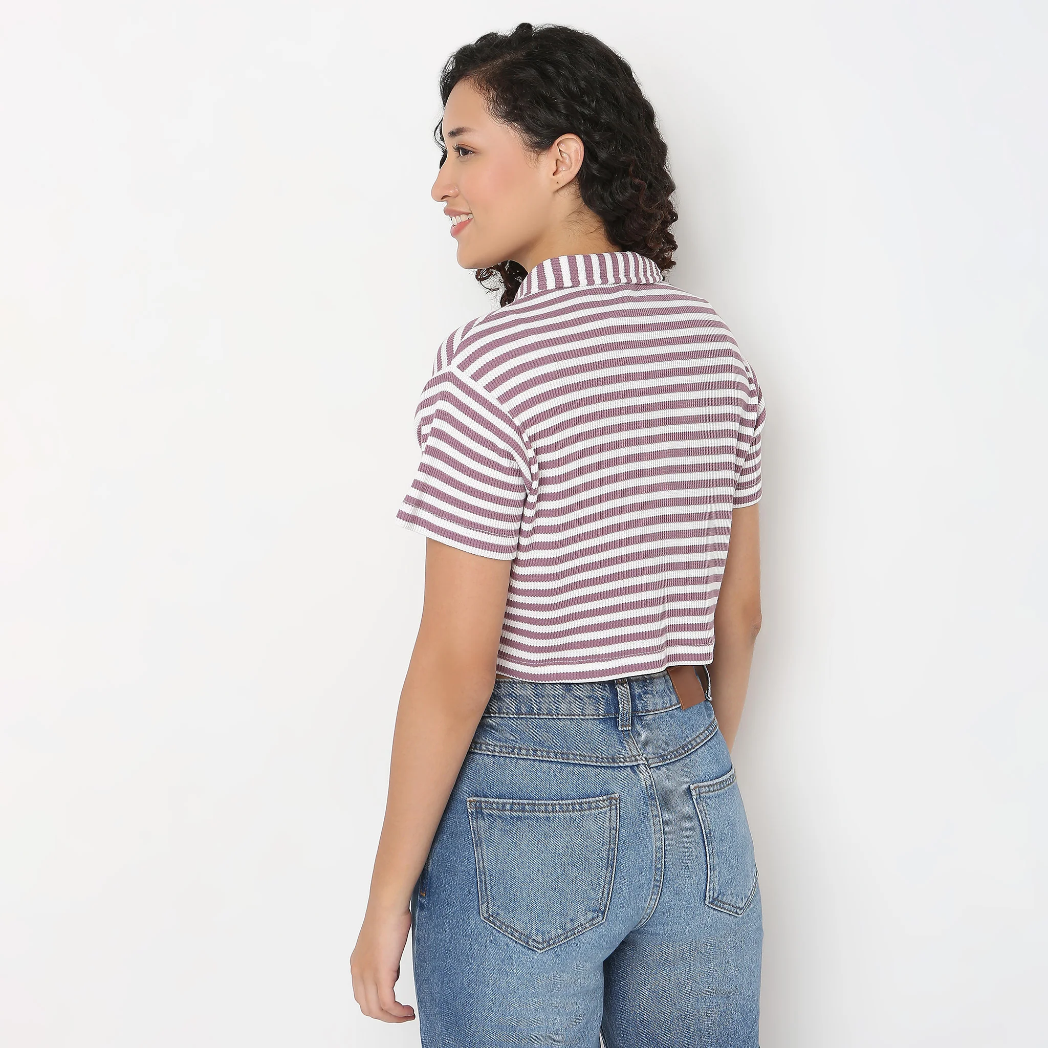Striped Boxy Fit T-Shirt With Zipper - Image 8