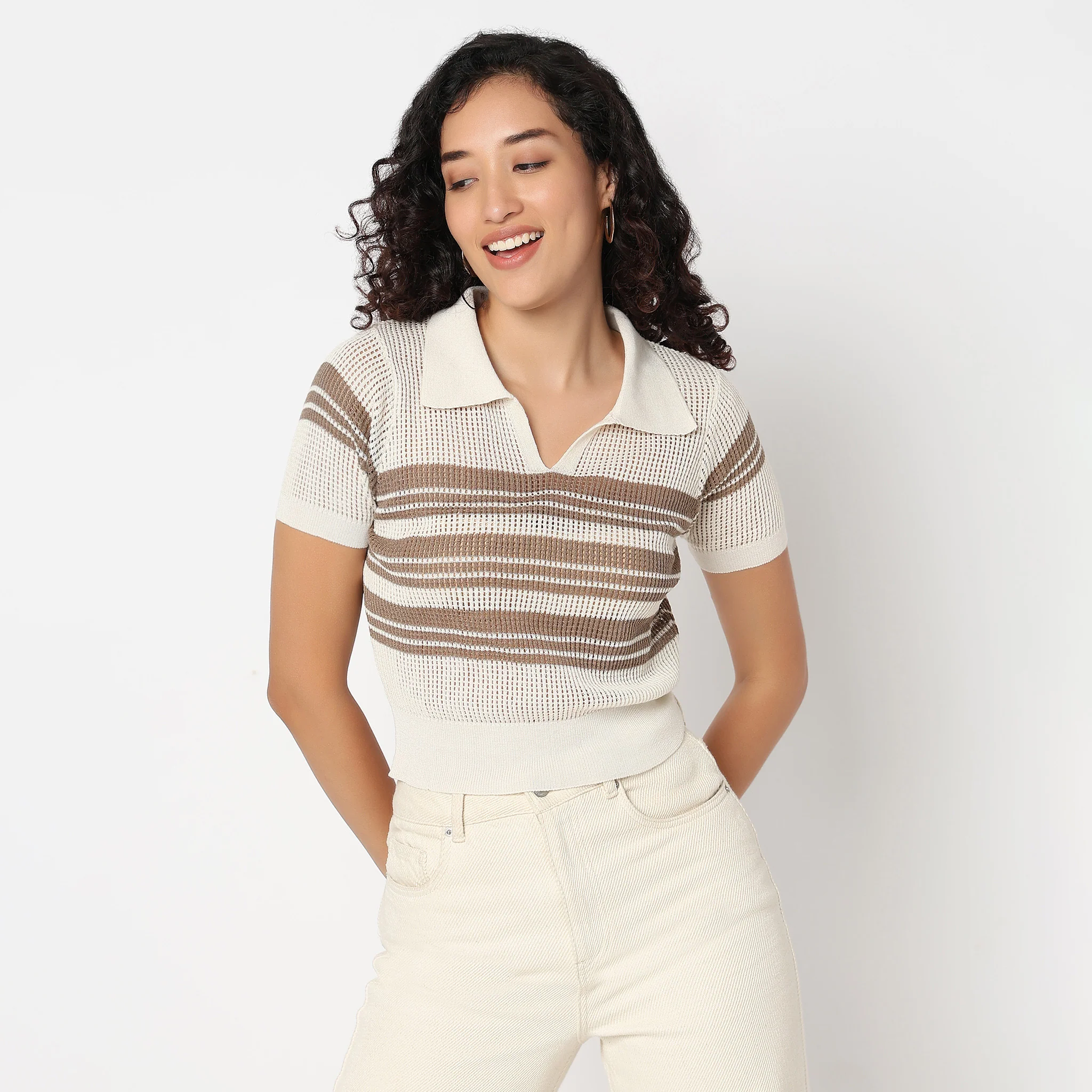Betty Fashion Striped Detail Knitted T-Shirt - Image 2