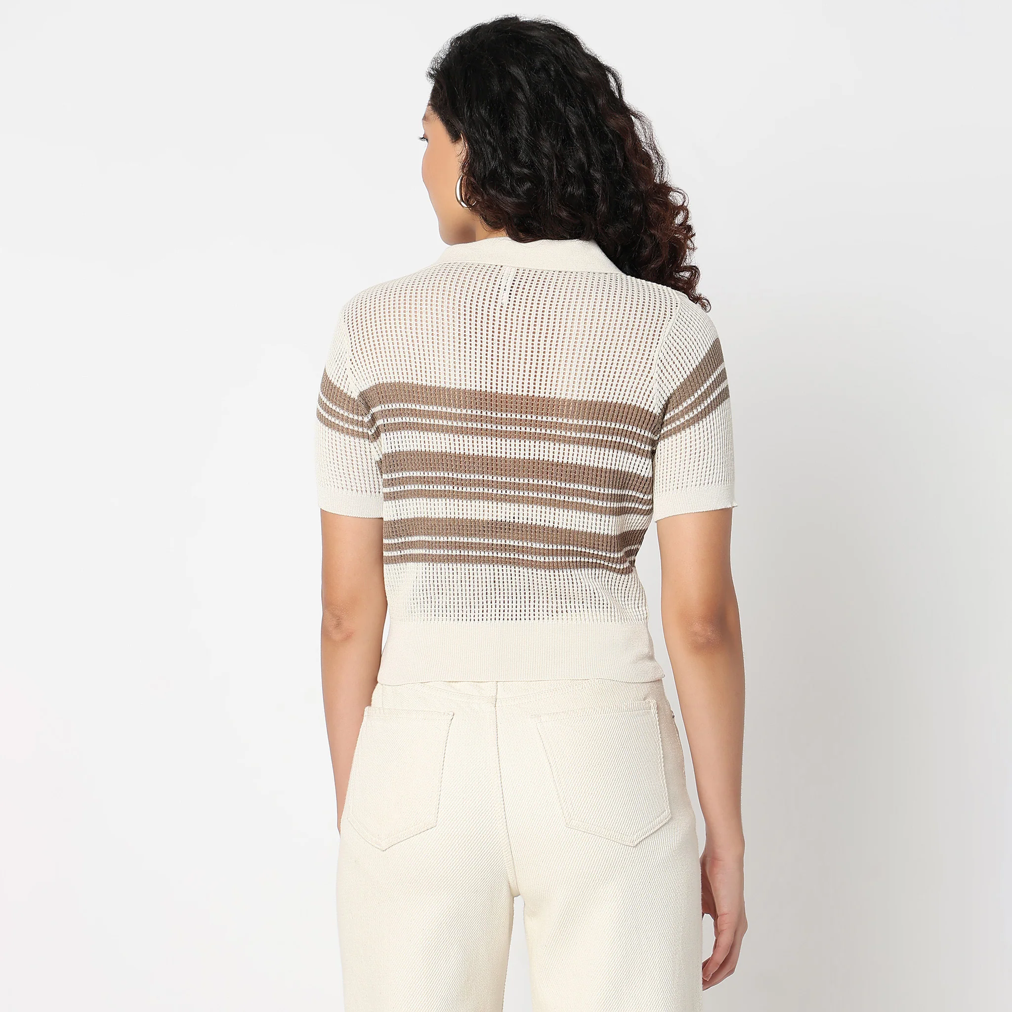 Betty Fashion Striped Detail Knitted T-Shirt - Image 3
