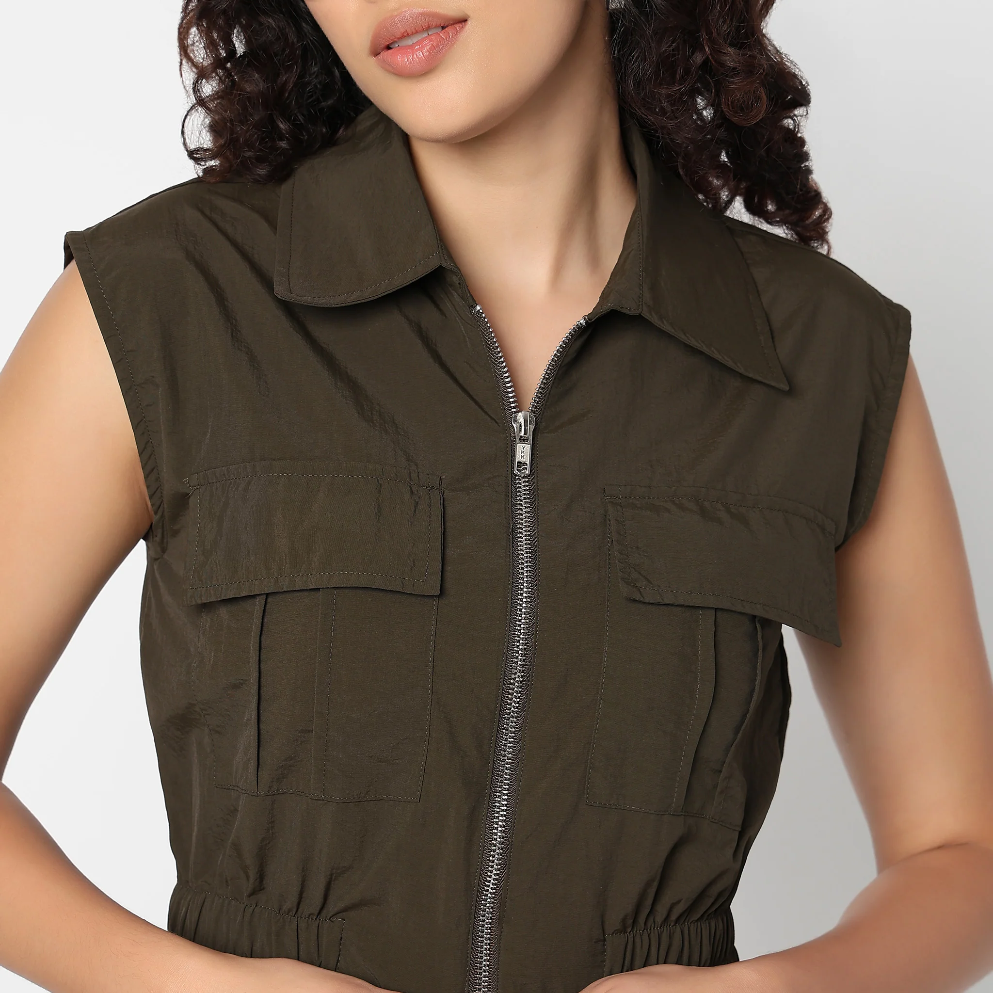 Betty Front Zipper Shirt With Patch Pockets - Image 4