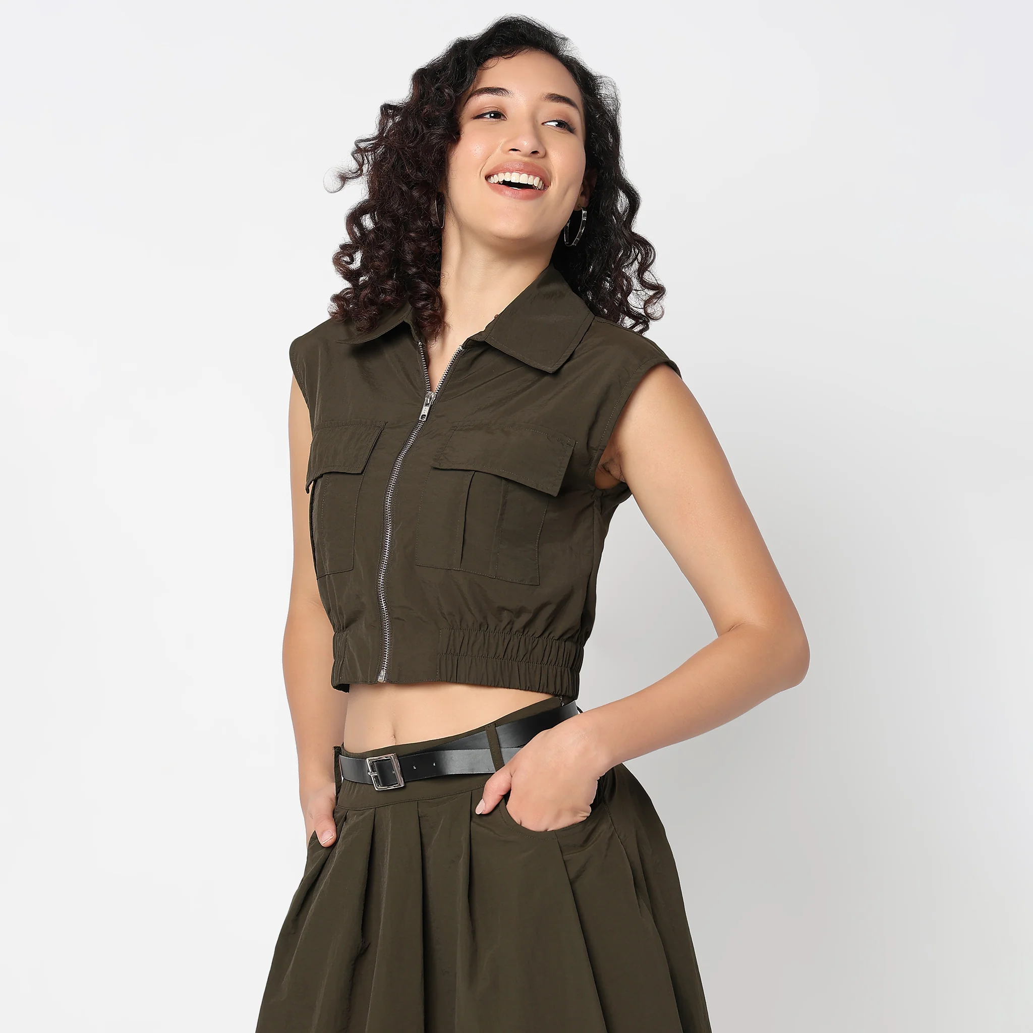 Betty Front Zipper Shirt With Patch Pockets - Image 5