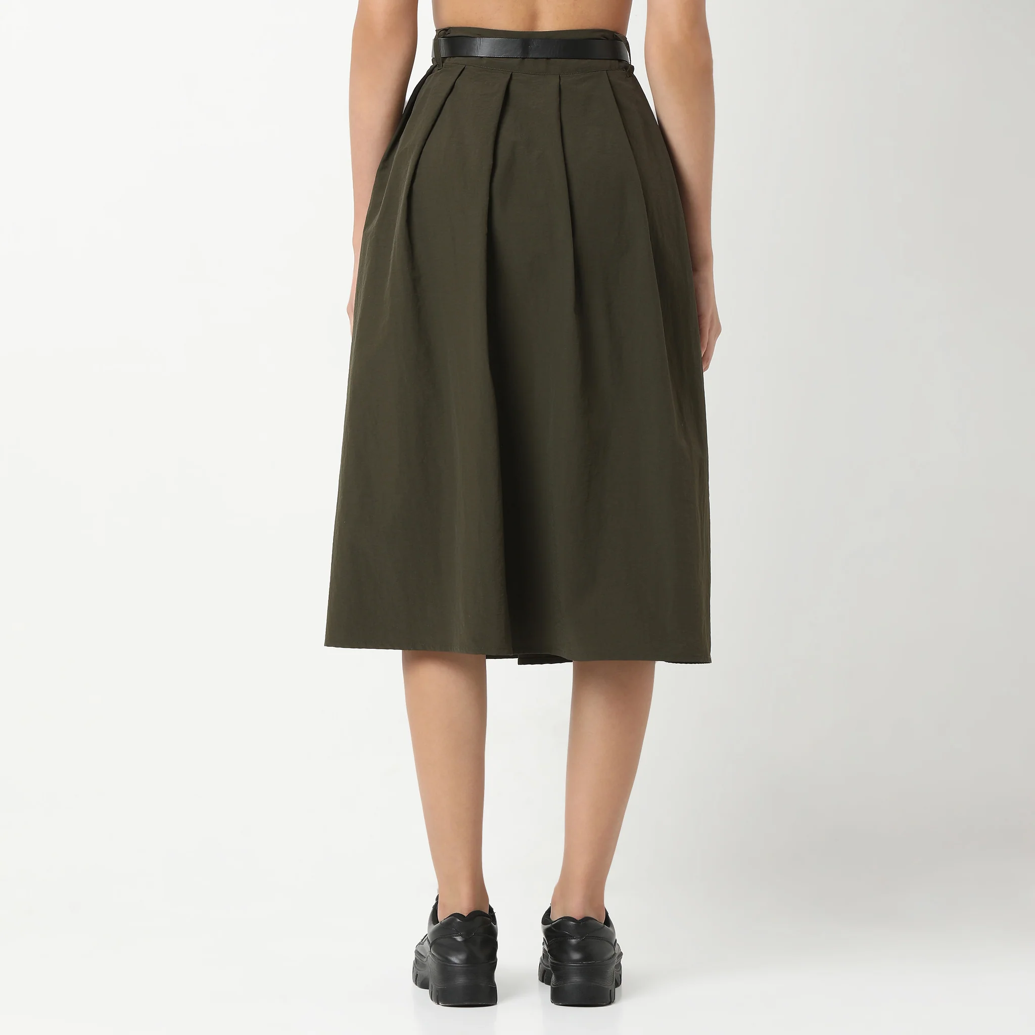 Betty Olive Midi Skirt With Belt Detailing At Waist - Image 3