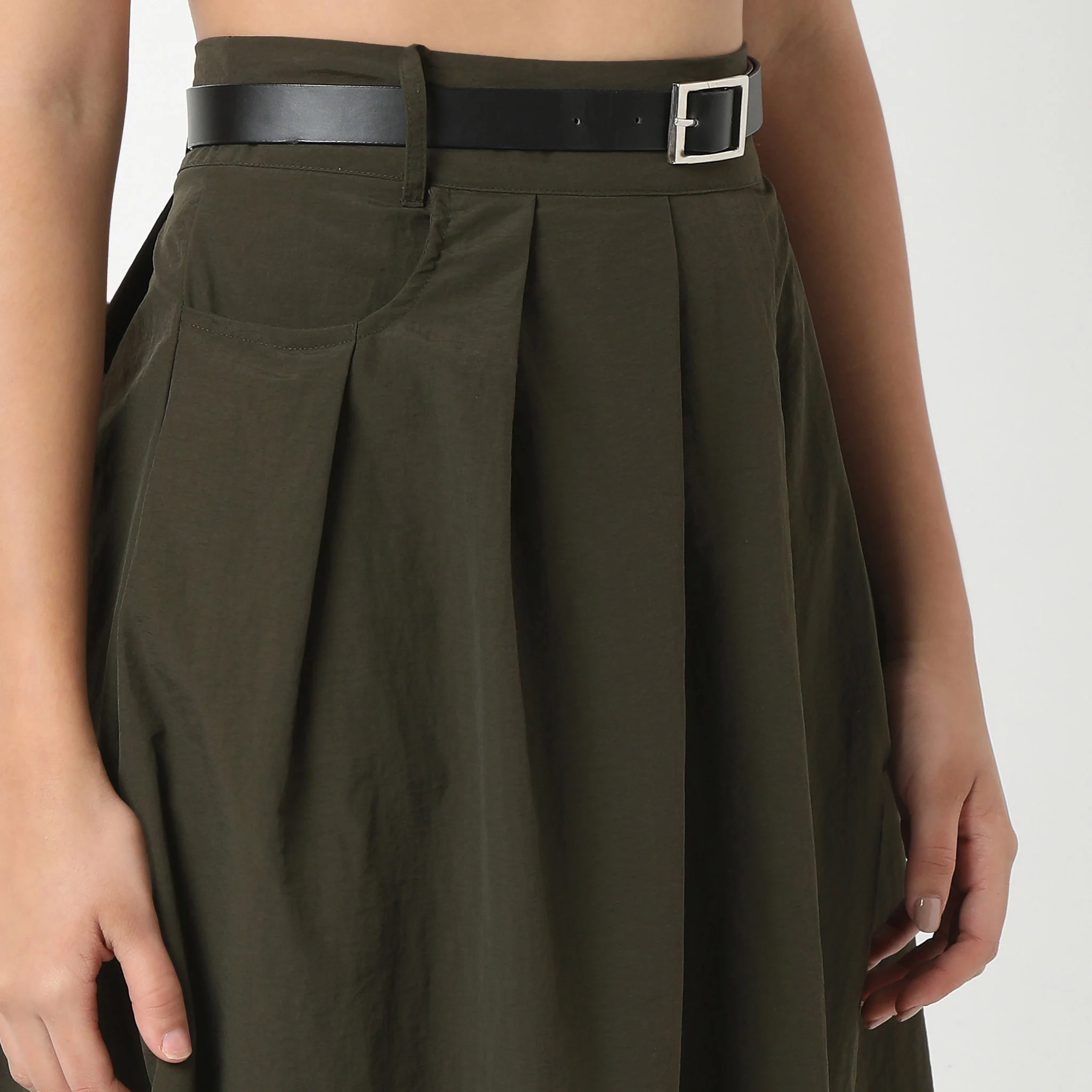 Betty Olive Midi Skirt With Belt Detailing At Waist - Image 4